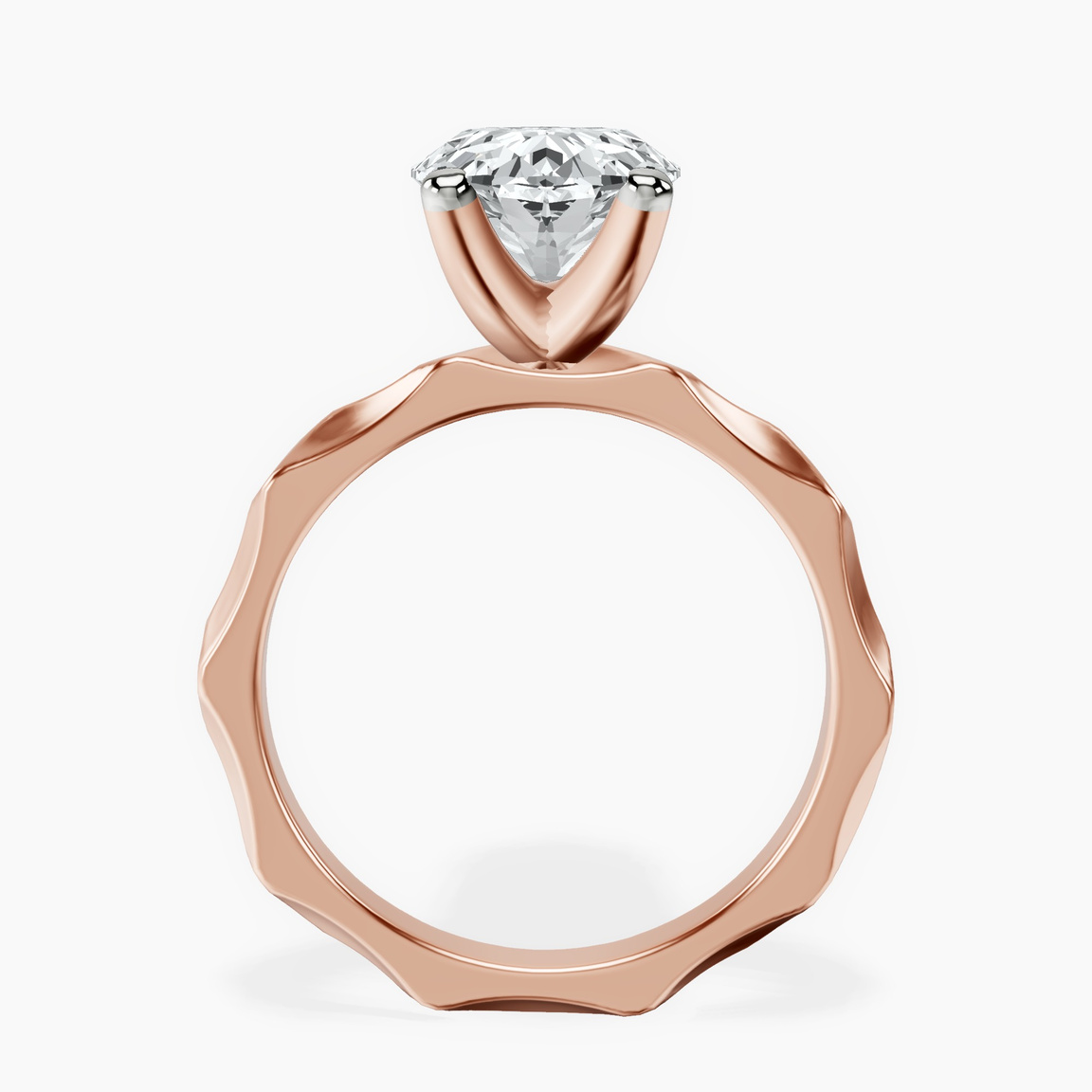 14kt Rose Gold Magnolia Texture Solitaire Lab Diamond Ring side right image one