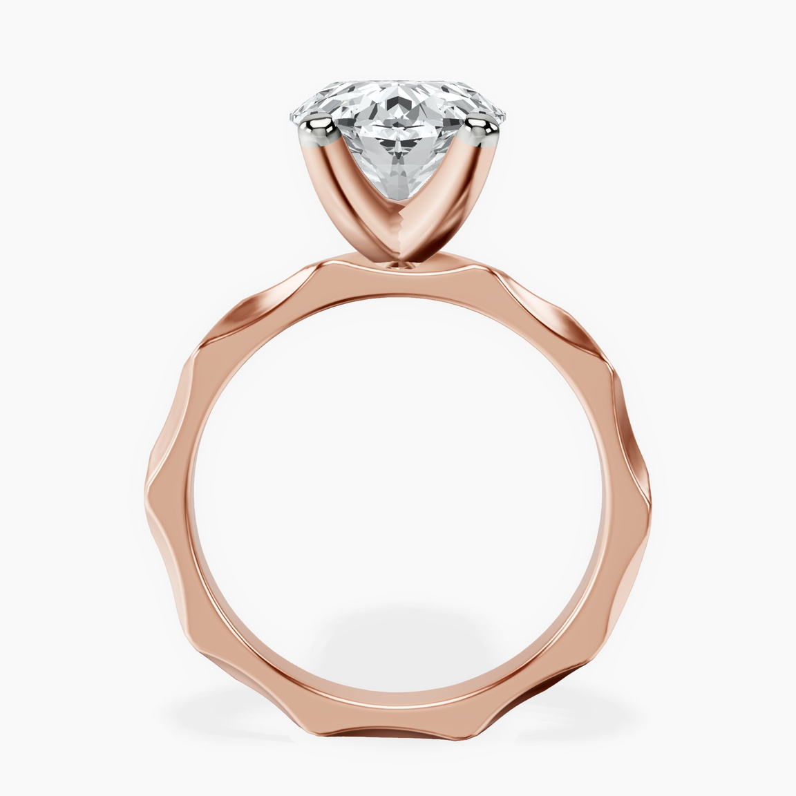 18kt Rose Gold Magnolia Texture Solitaire Lab Diamond Ring side right image one