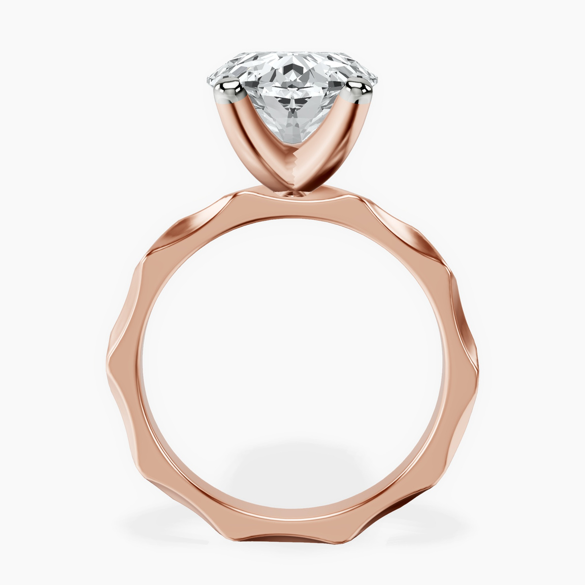 10kt Rose Gold Magnolia Texture Solitaire Lab Diamond Ring side right image one