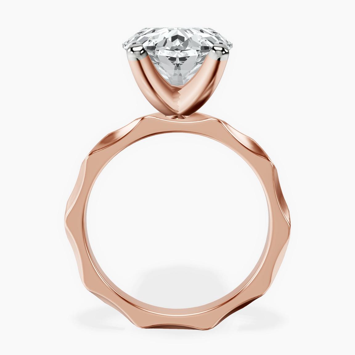 10kt Rose Gold Magnolia Texture Solitaire Lab Diamond Ring side right image one