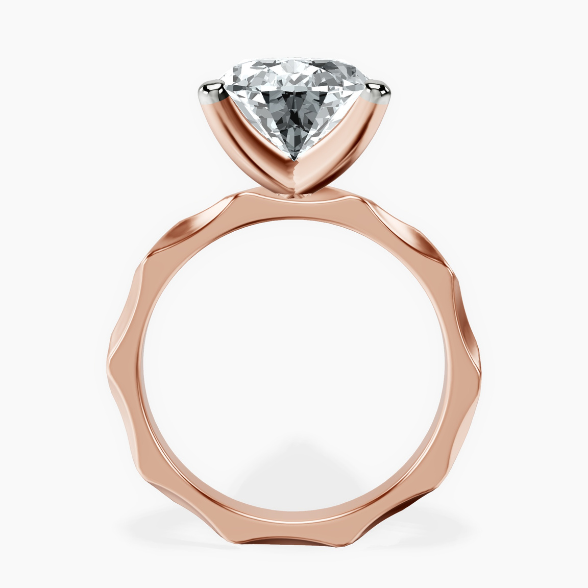 10kt Rose Gold Magnolia Texture Solitaire Lab Diamond Ring side right image one