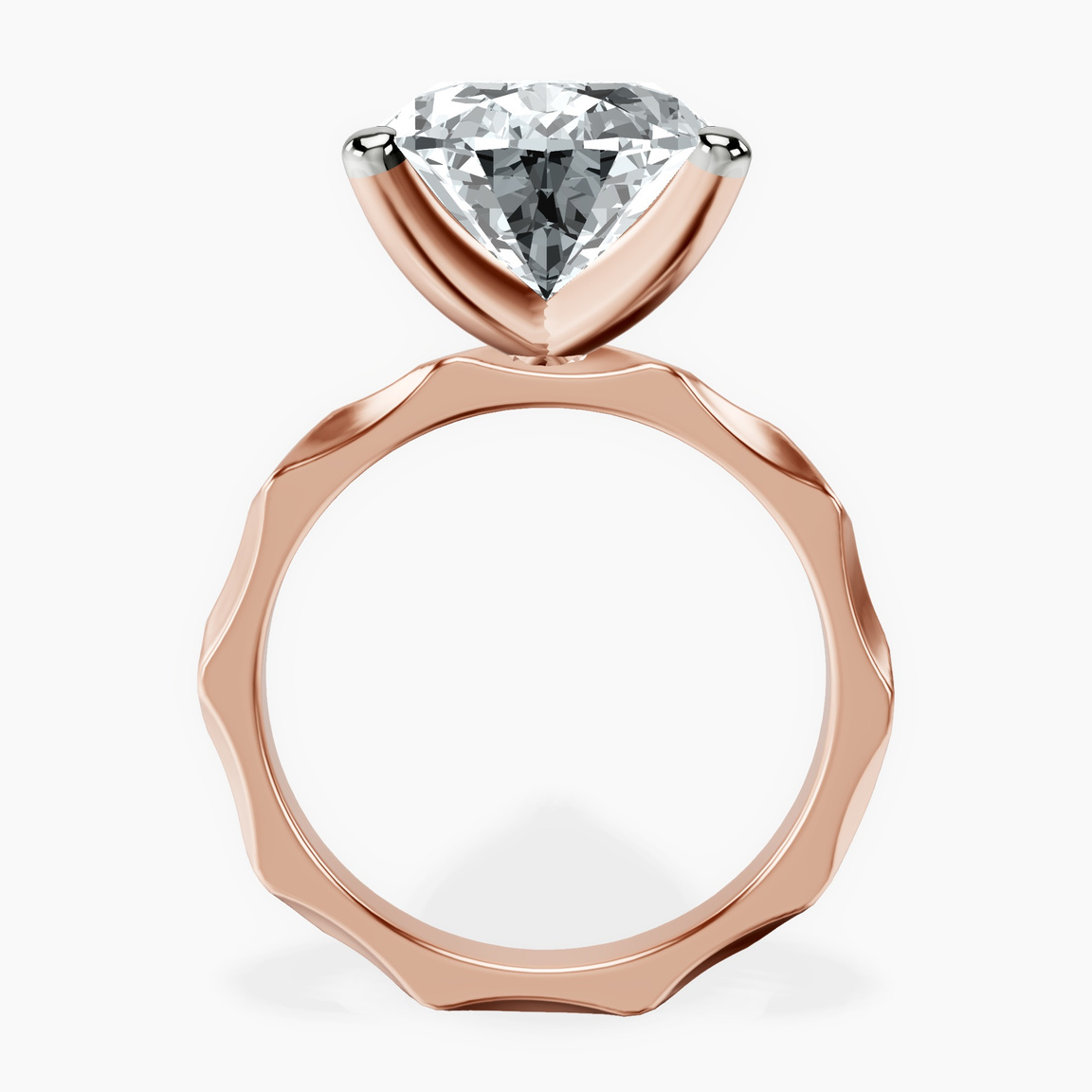 10kt Rose Gold Magnolia Texture Solitaire Lab Diamond Ring side right image one