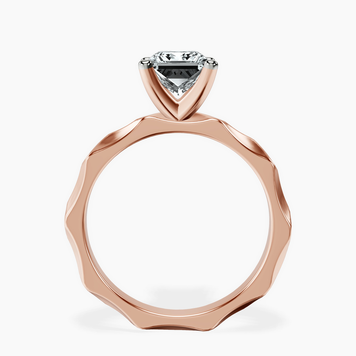 10kt Rose Gold Magnolia Texture Solitaire Lab Diamond Ring side right image one
