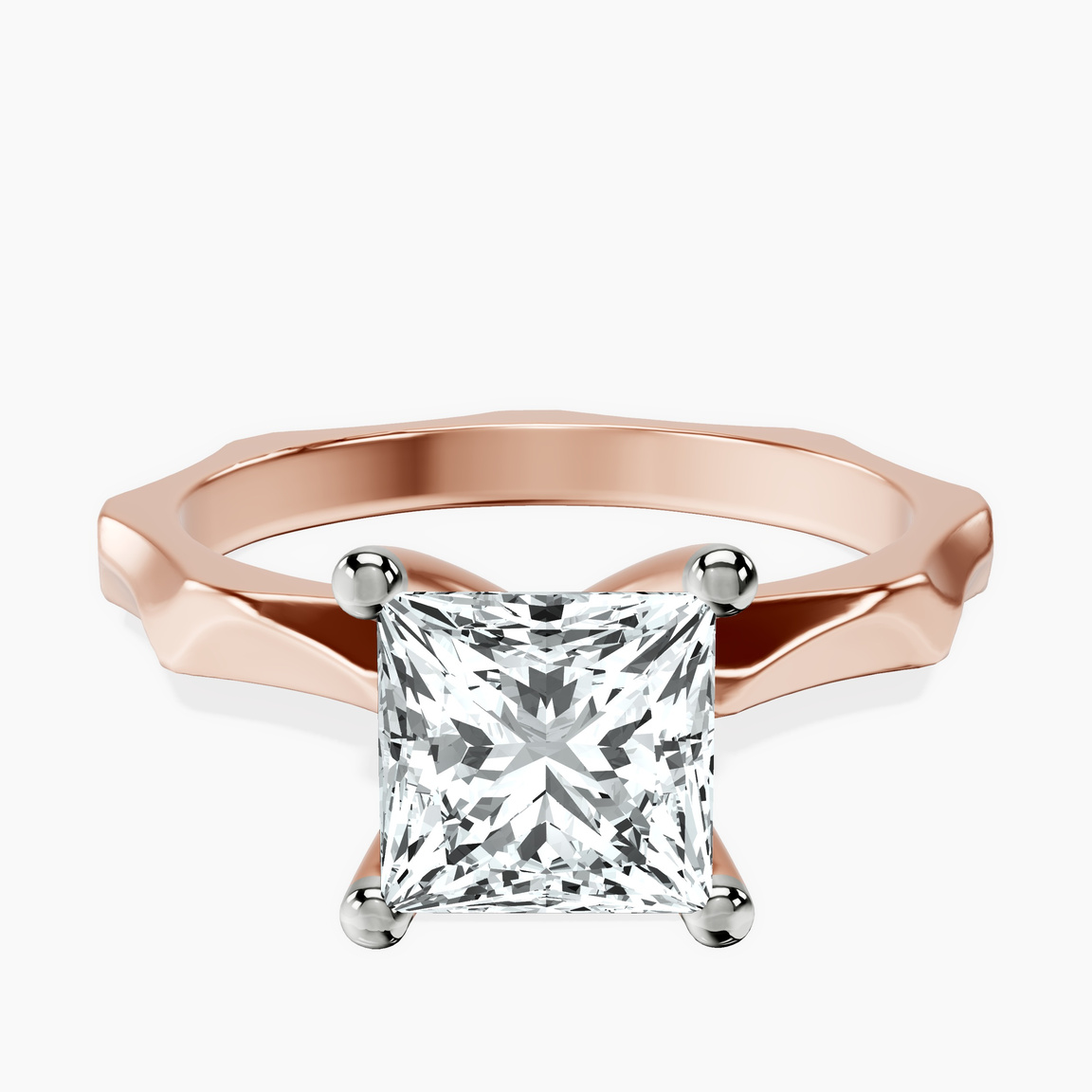9ct Rose Gold Magnolia Texture Solitaire Lab Diamond Ring front image
