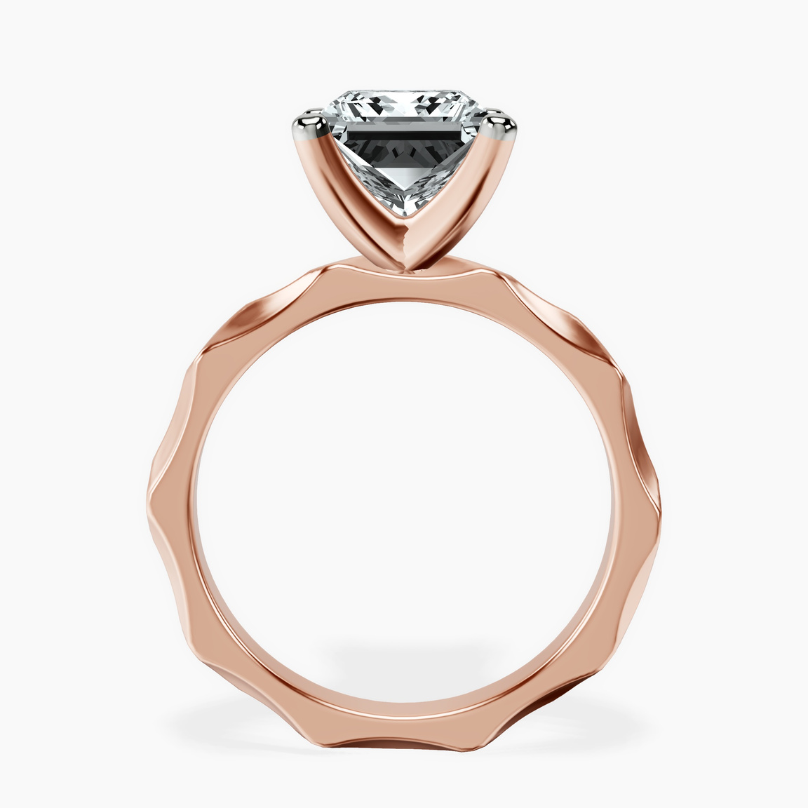 10kt Rose Gold Magnolia Texture Solitaire Lab Diamond Ring side right image one