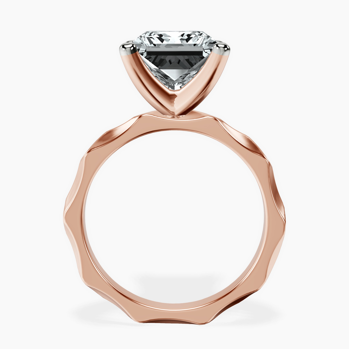18kt Rose Gold Magnolia Texture Solitaire Lab Diamond Ring side right image one