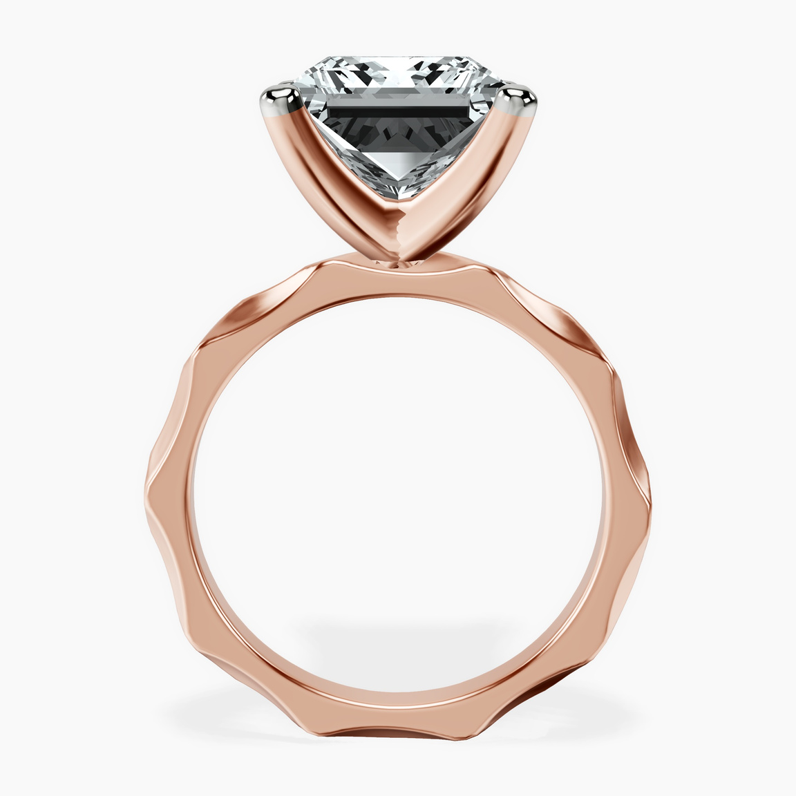 10kt Rose Gold Magnolia Texture Solitaire Lab Diamond Ring side right image one