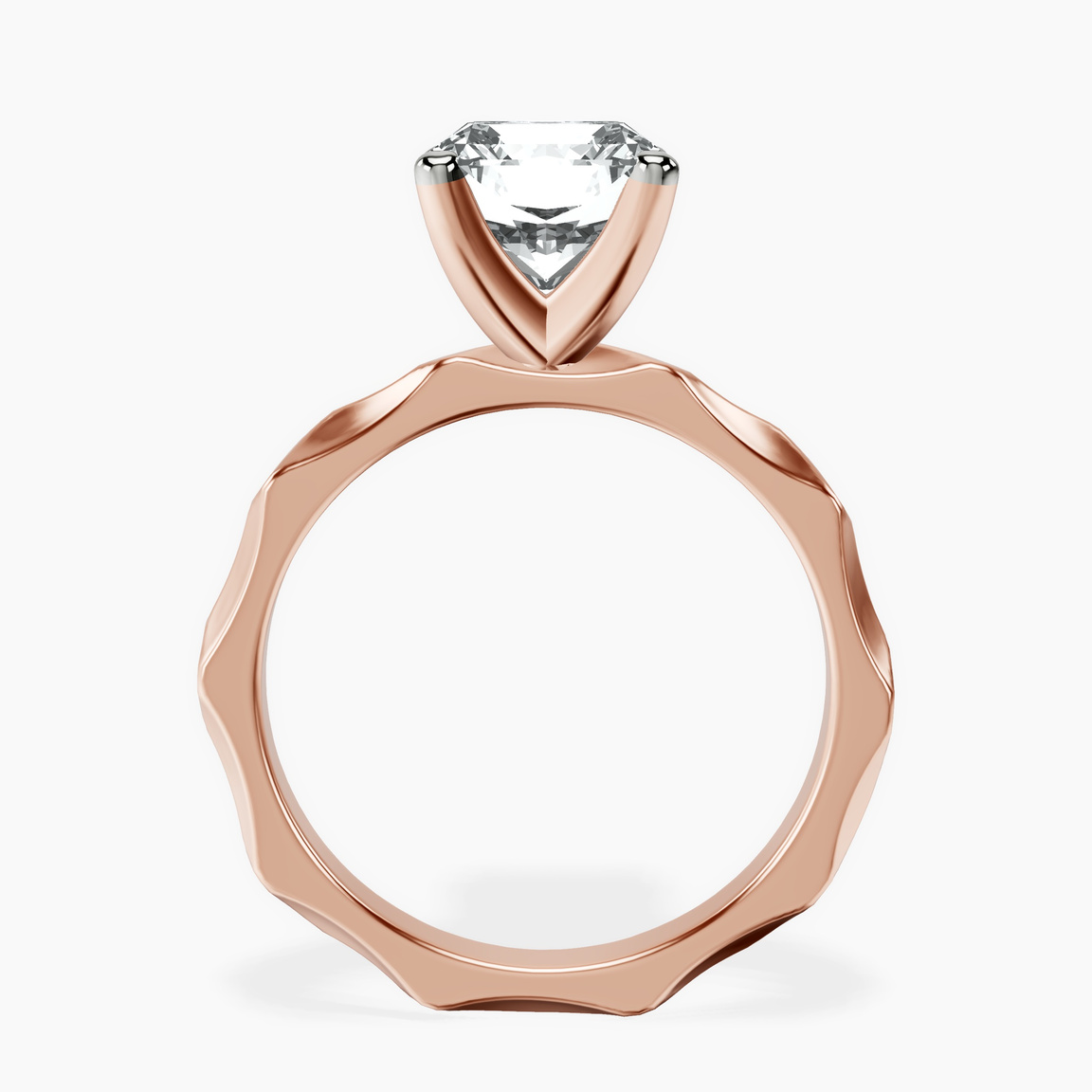 10kt Rose Gold Magnolia Texture Solitaire Lab Diamond Ring side right image one