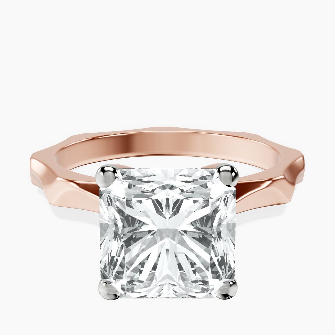 10kt Rose Gold Magnolia Texture Solitaire Lab Diamond Ring front image