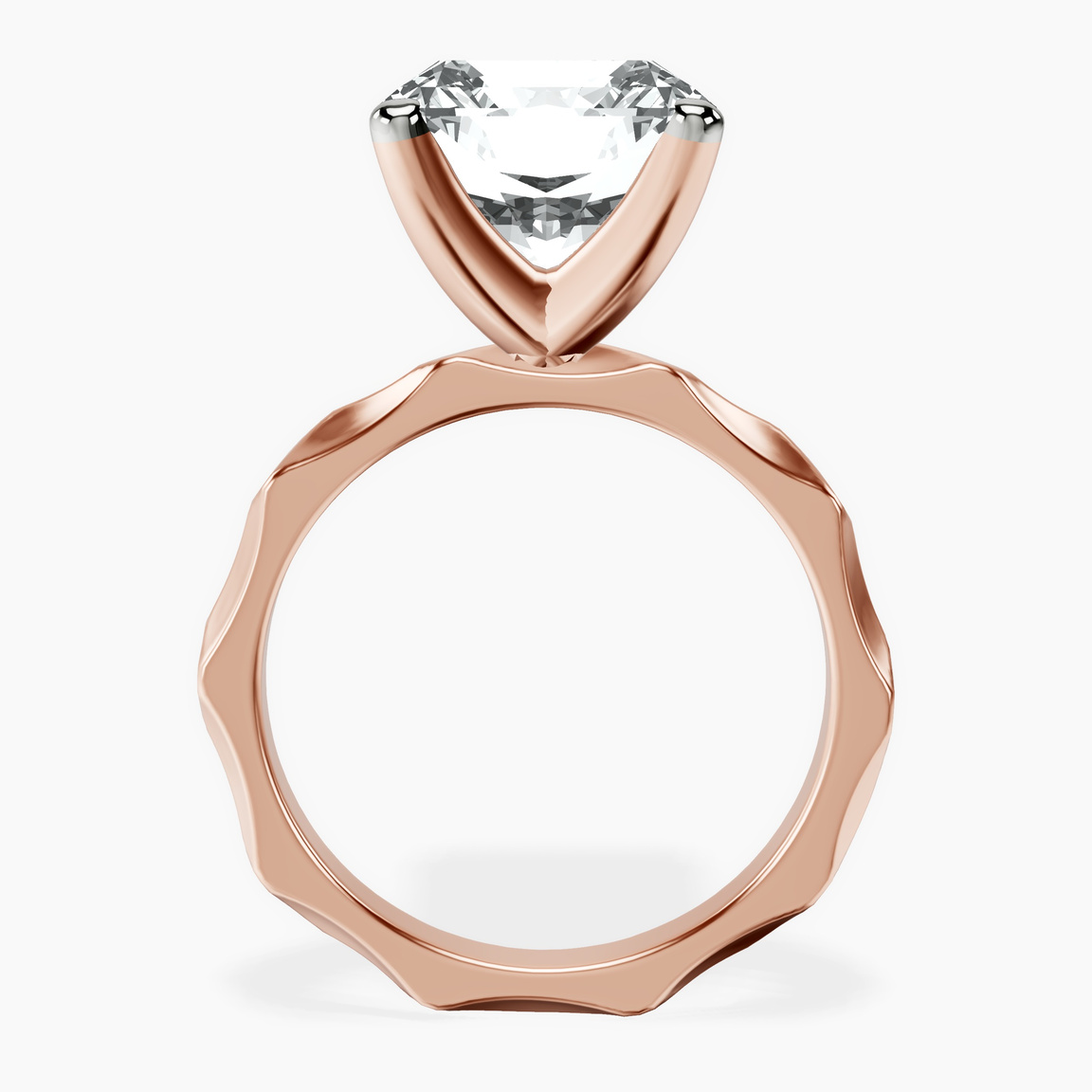 10kt Rose Gold Magnolia Texture Solitaire Lab Diamond Ring side right image one