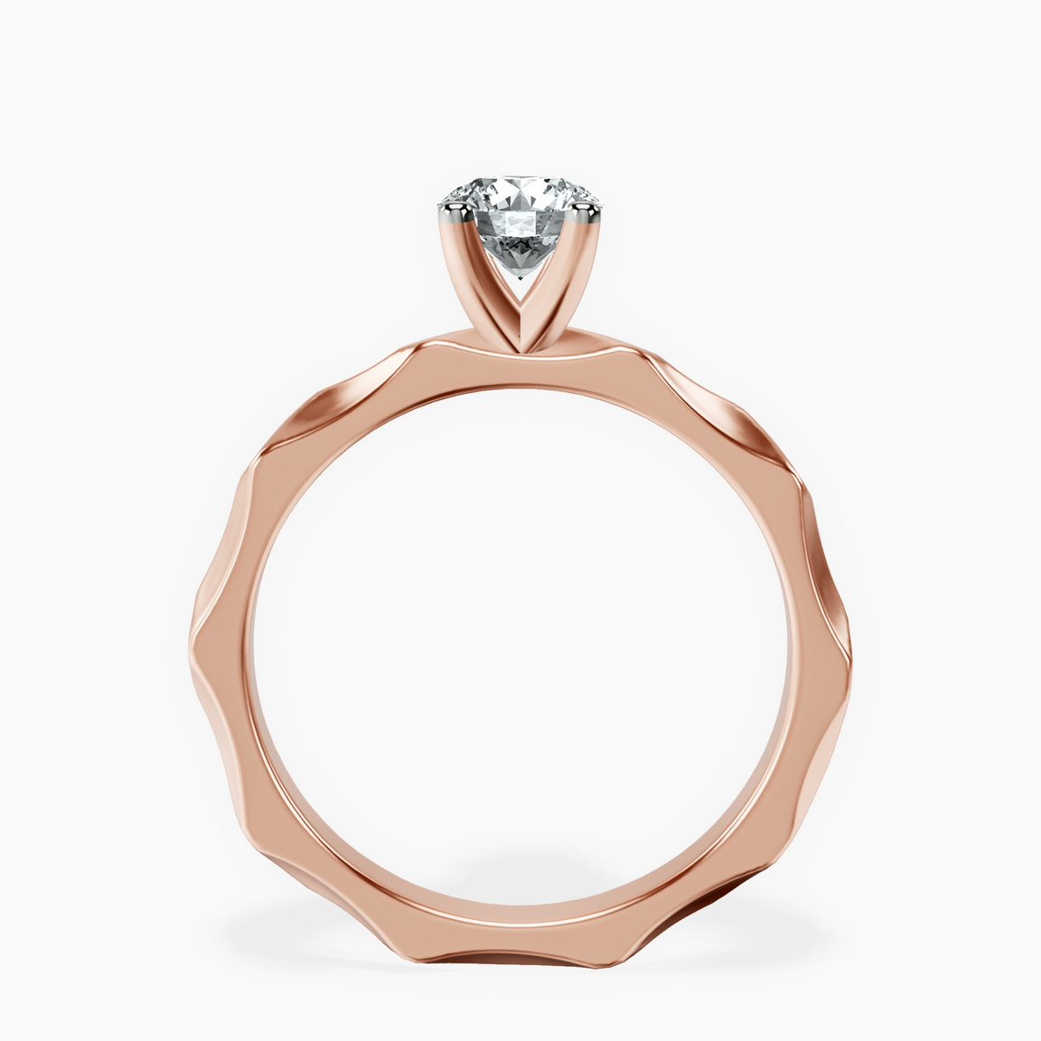 14kt Rose Gold Magnolia Texture Solitaire Lab Diamond Ring side right image one