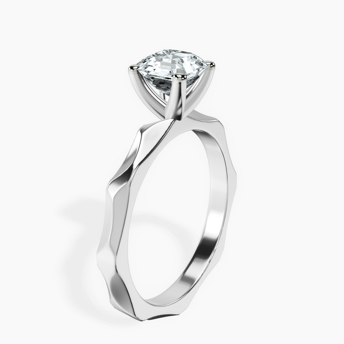 10kt White Gold Magnolia Texture Solitaire Lab Diamond Ring standing product image one