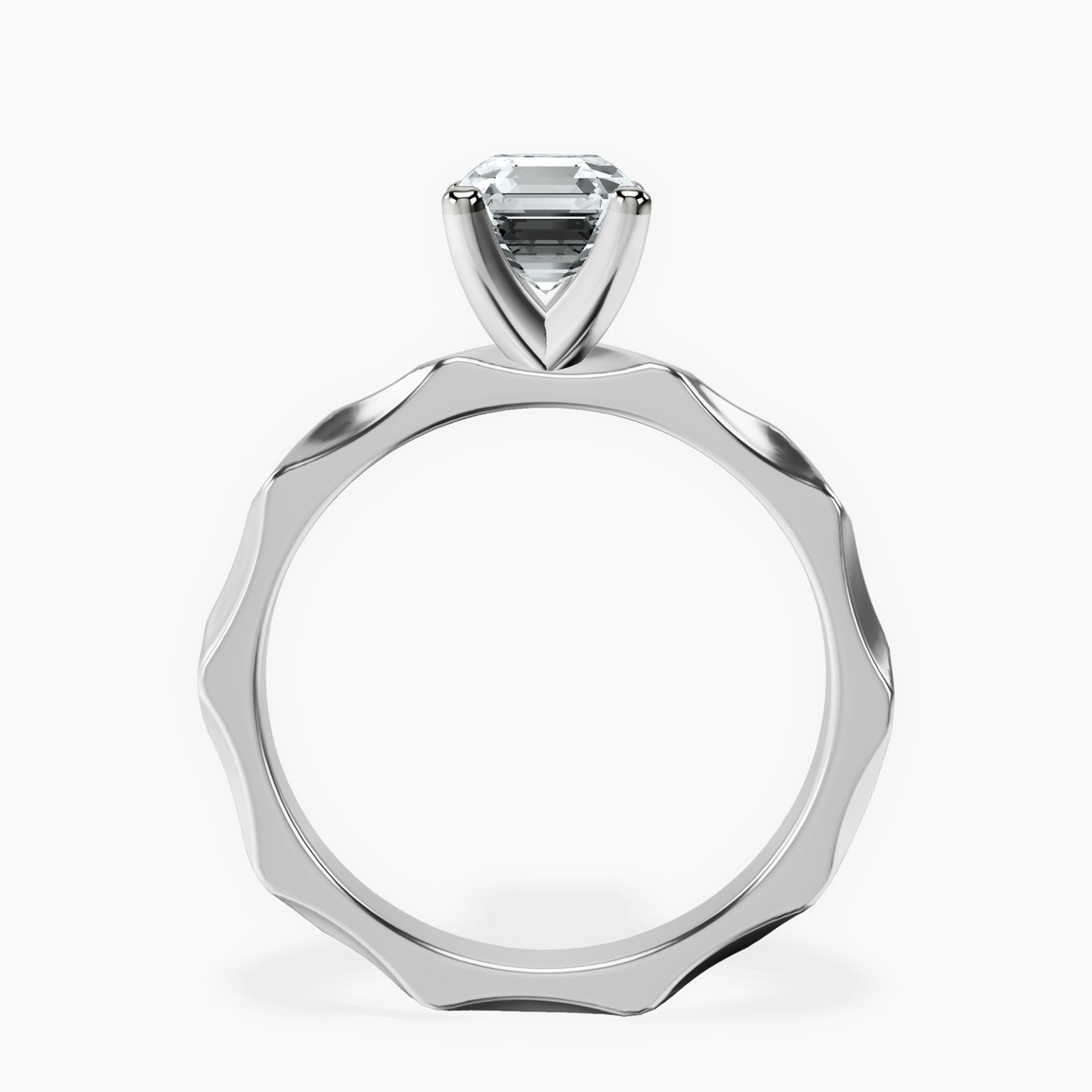 10kt White Gold Magnolia Texture Solitaire Lab Diamond Ring side right image one