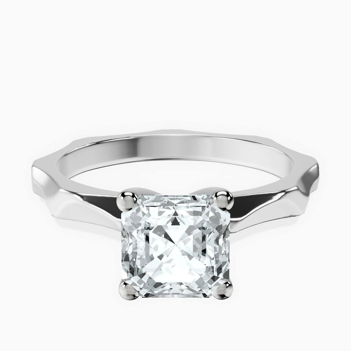 9ct White Gold Magnolia Texture Solitaire Lab Diamond Ring front image