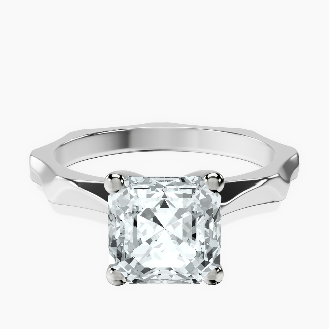 10kt White Gold Magnolia Texture Solitaire Lab Diamond Ring front image