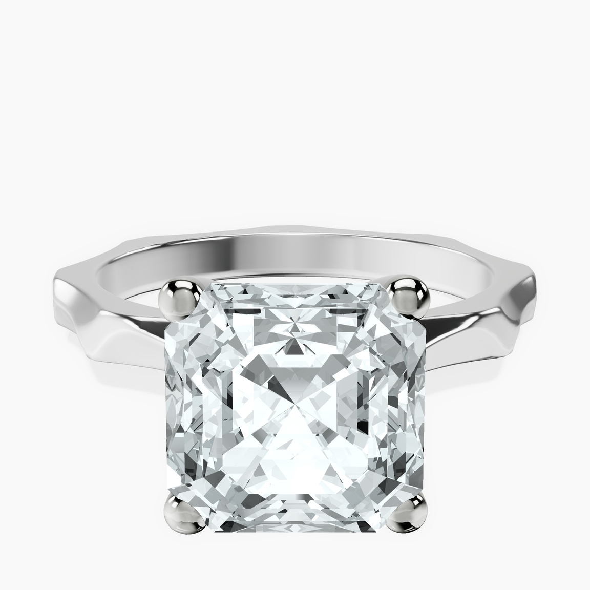 10kt White Gold Magnolia Texture Solitaire Lab Diamond Ring front image