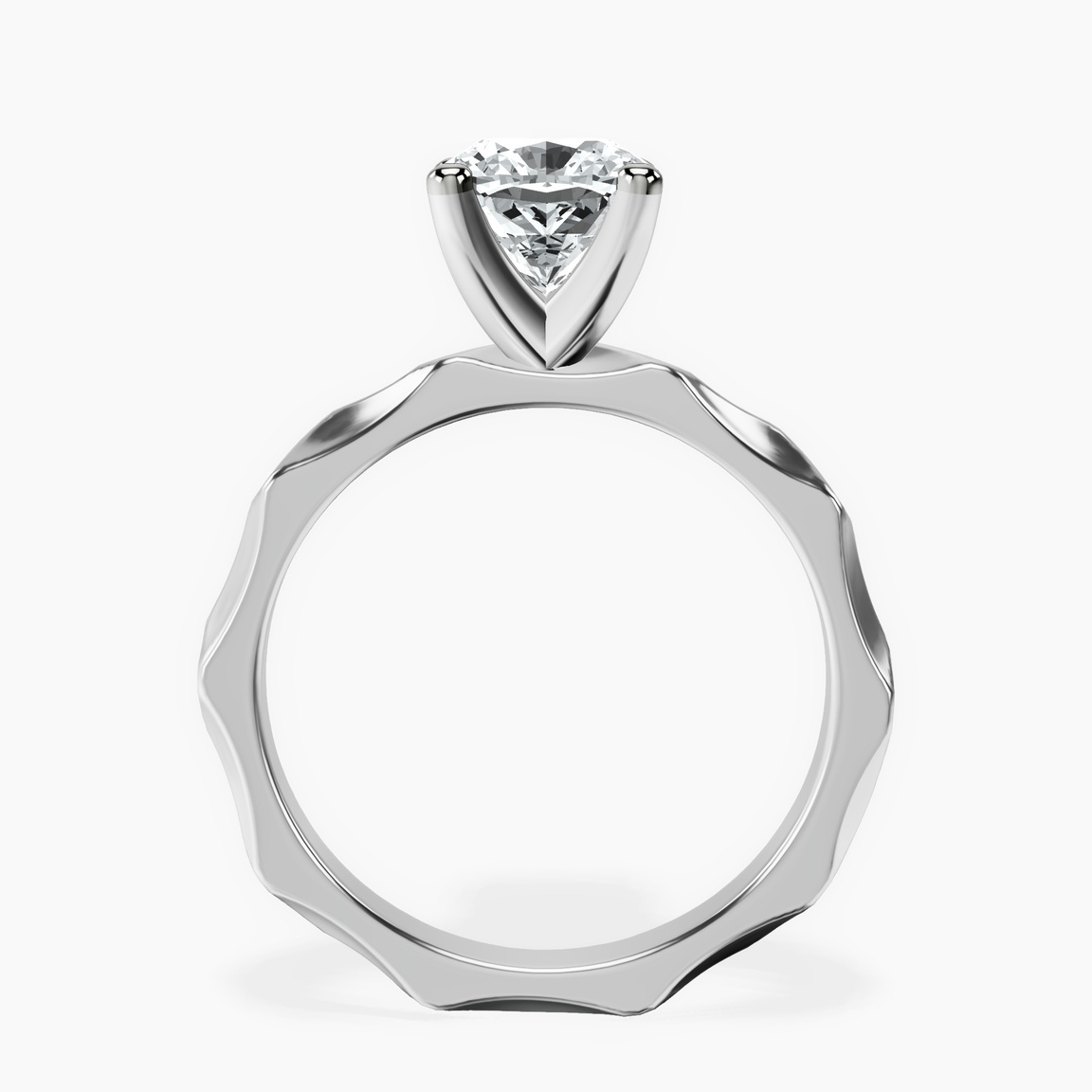 9ct White Gold Magnolia Texture Solitaire Lab Diamond Ring side right image one