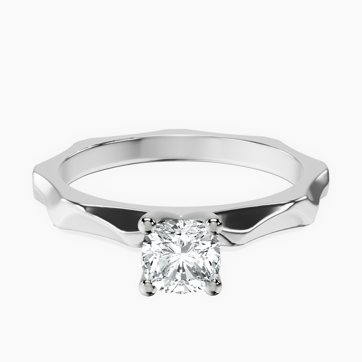 10kt White Gold Magnolia Texture Solitaire Lab Diamond Ring front image