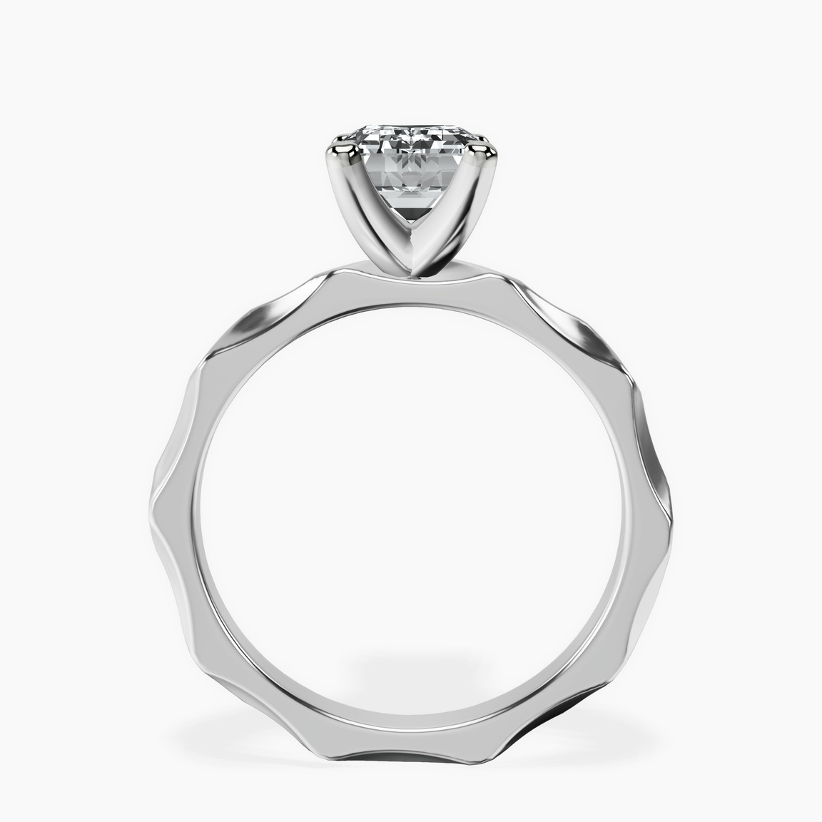 9ct White Gold Magnolia Texture Solitaire Lab Diamond Ring side right image one
