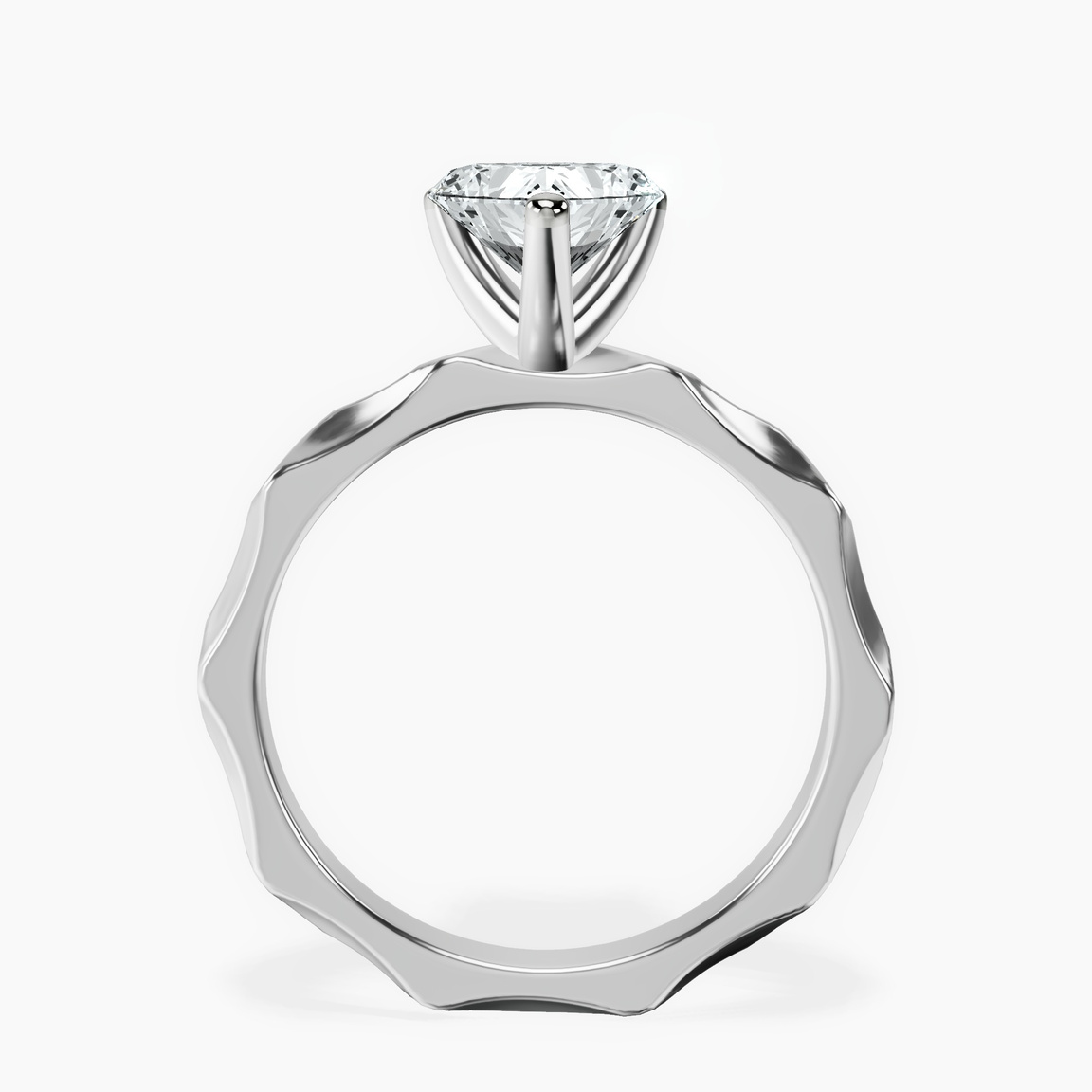 10kt White Gold Magnolia Texture Solitaire Lab Diamond Ring side right image one