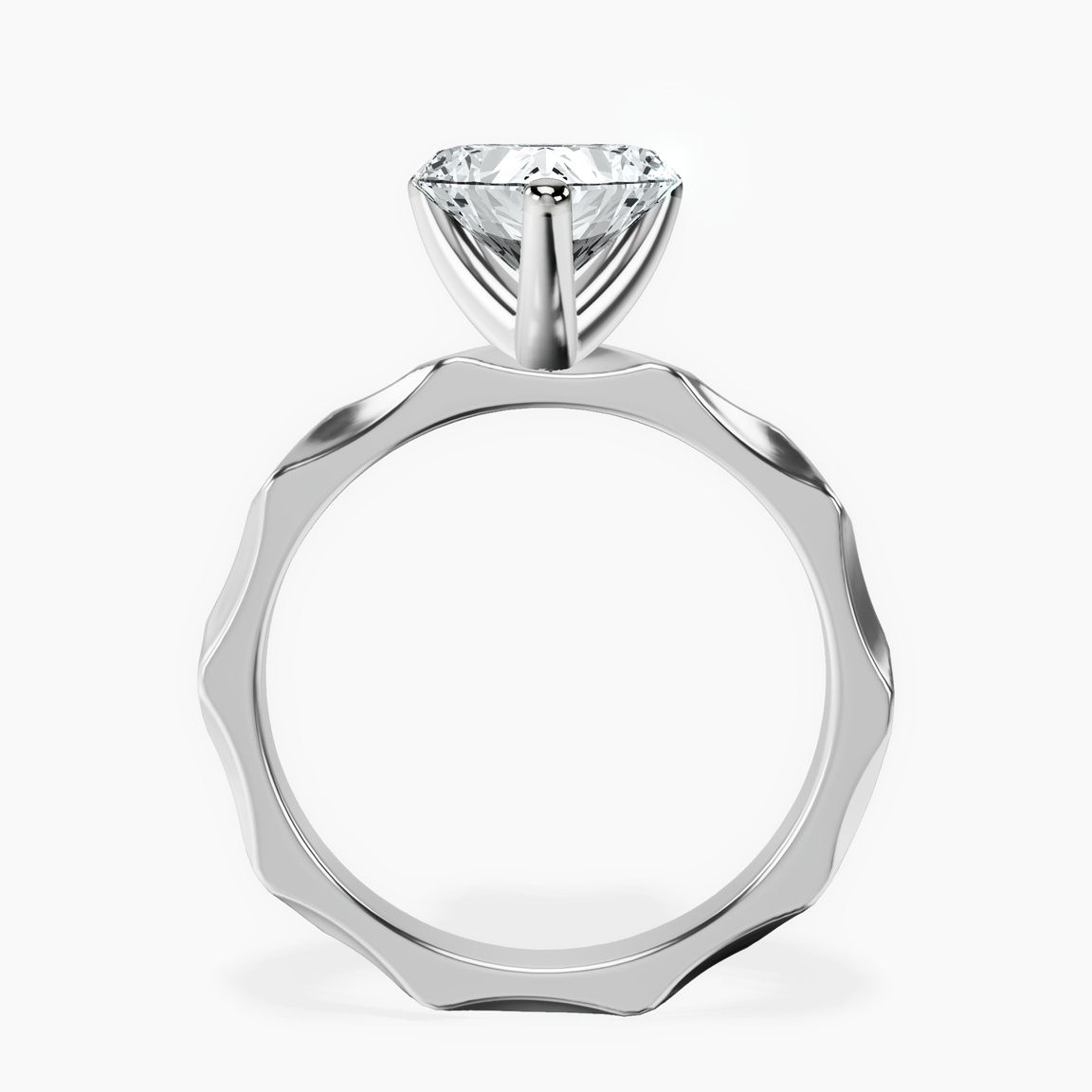 9ct White Gold Magnolia Texture Solitaire Lab Diamond Ring side right image one