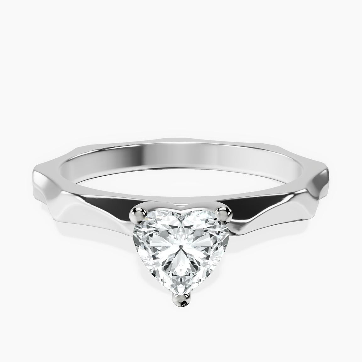 10kt White Gold Magnolia Texture Solitaire Lab Diamond Ring front image