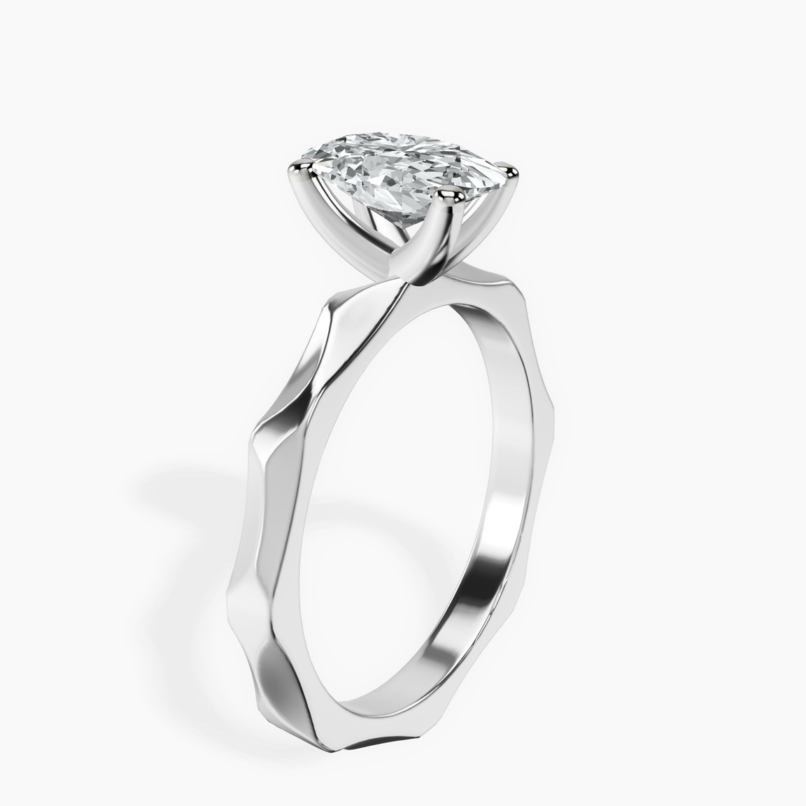 10kt White Gold Magnolia Texture Solitaire Lab Diamond Ring standing product image one