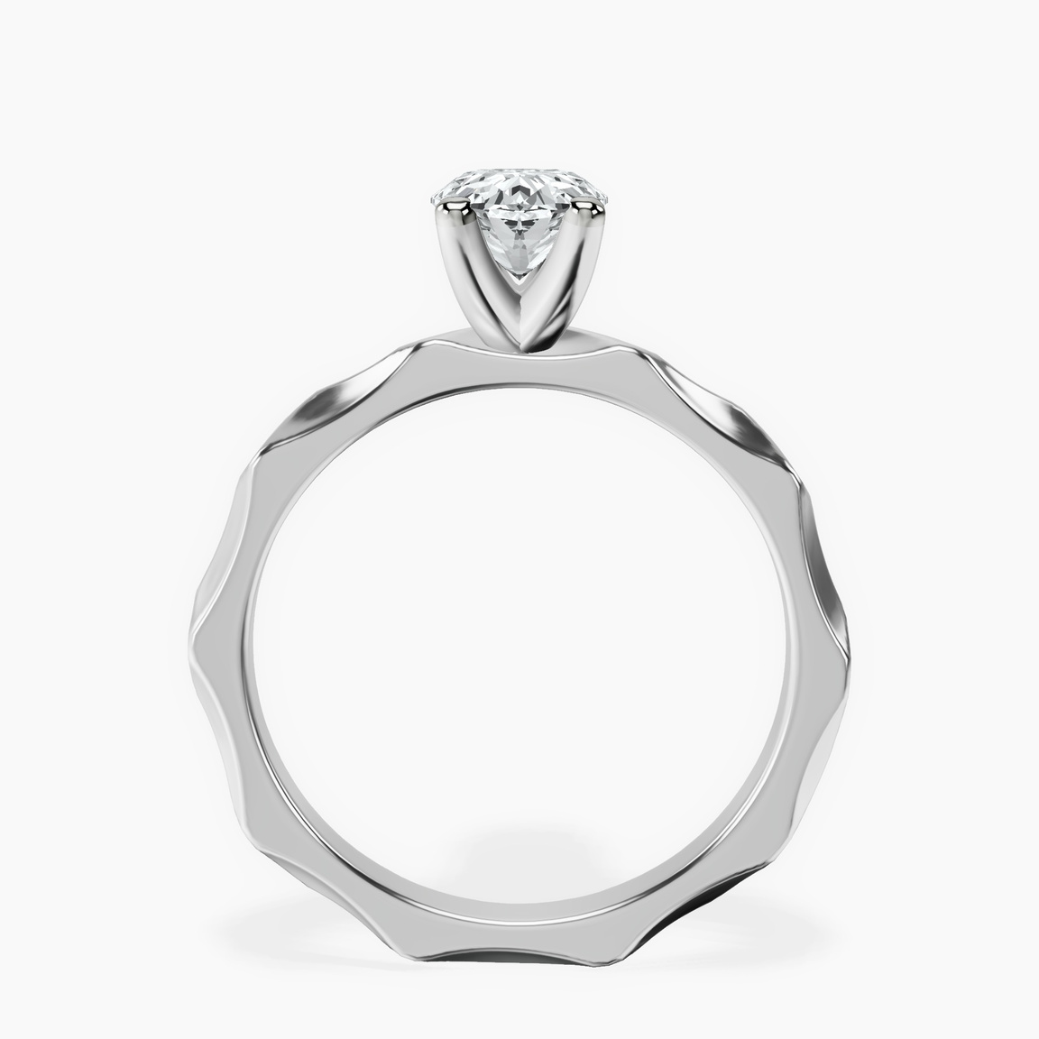10kt White Gold Magnolia Texture Solitaire Lab Diamond Ring side right image one
