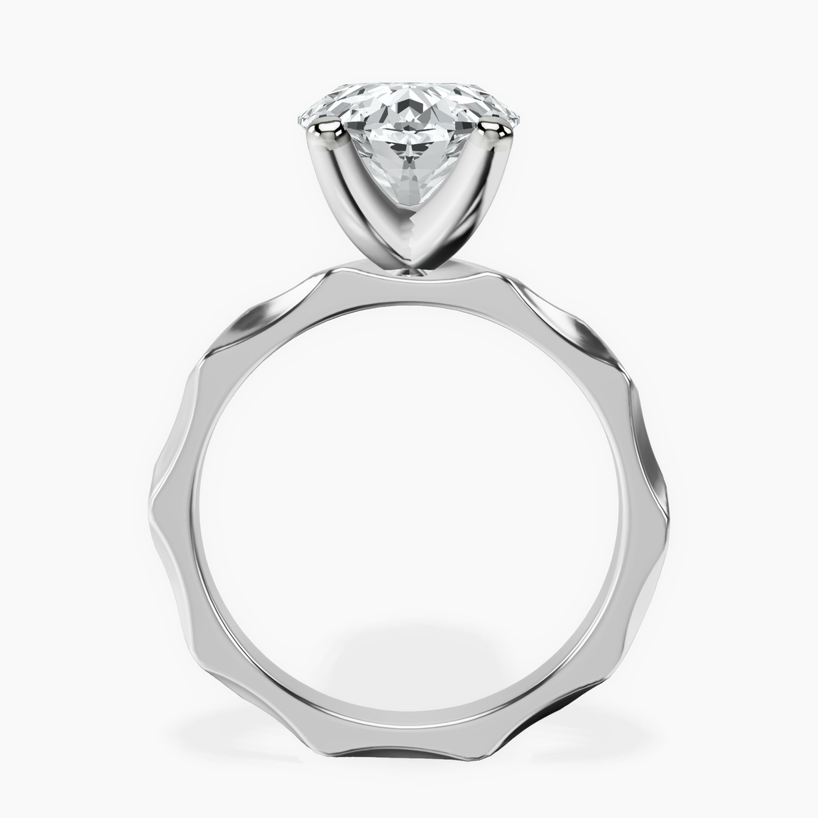 10kt White Gold Magnolia Texture Solitaire Lab Diamond Ring side right image one