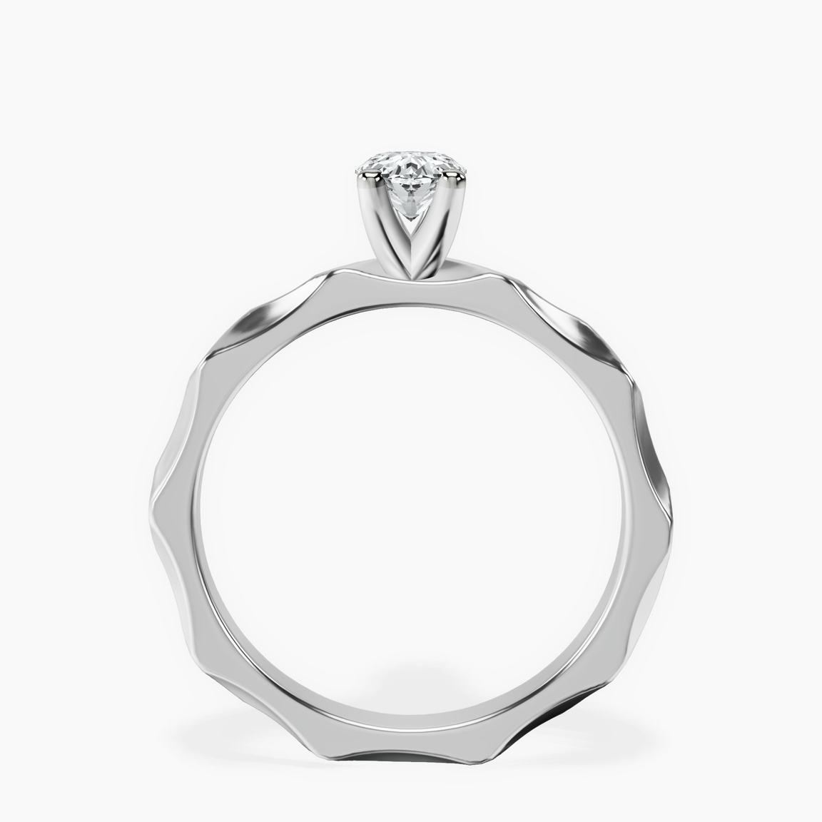 10kt White Gold Magnolia Texture Solitaire Lab Diamond Ring side right image one