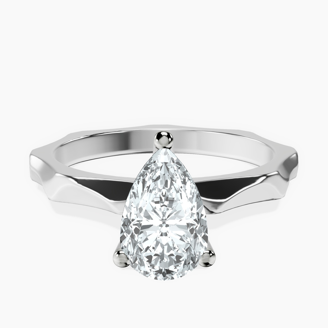 10kt White Gold Magnolia Texture Solitaire Lab Diamond Ring front image