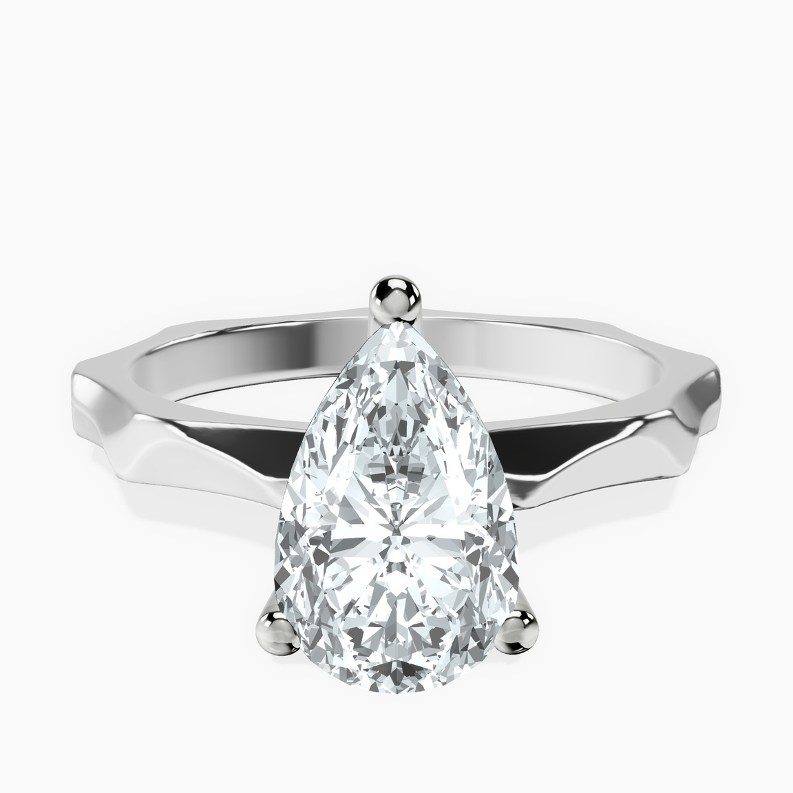 9ct White Gold Magnolia Texture Solitaire Lab Diamond Ring front image