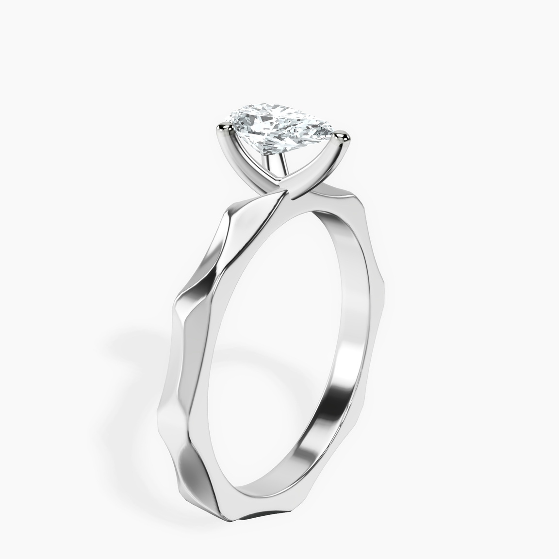 10kt White Gold Magnolia Texture Solitaire Lab Diamond Ring standing product image one