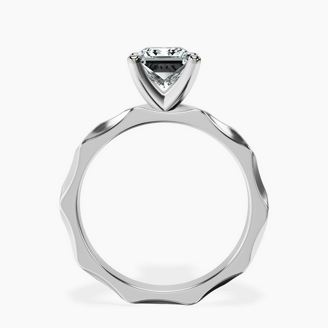 10kt White Gold Magnolia Texture Solitaire Lab Diamond Ring side right image one