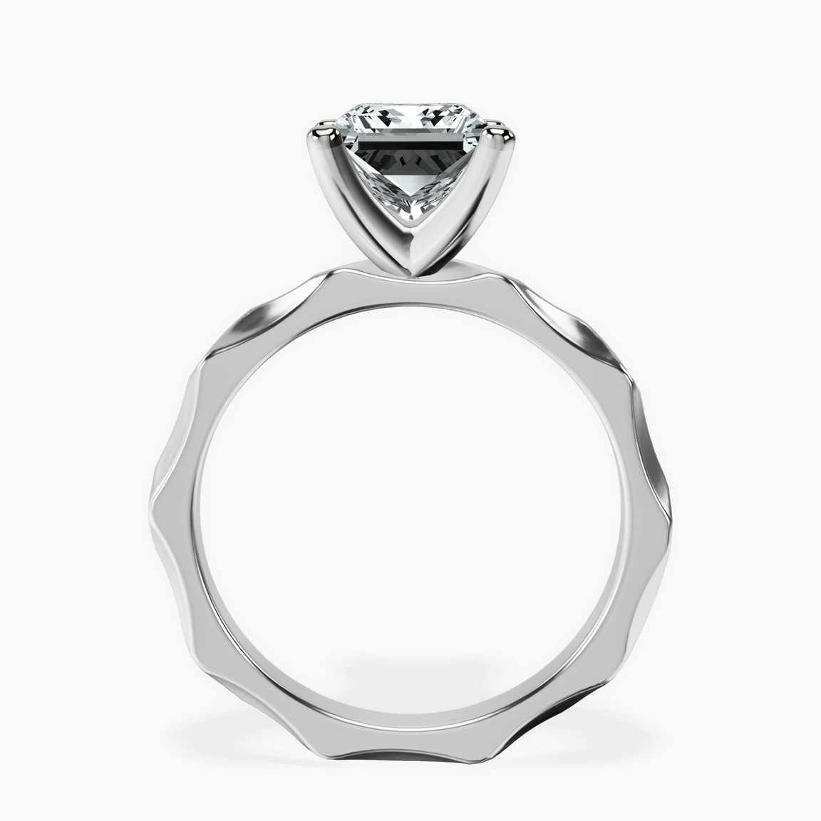 9ct White Gold Magnolia Texture Solitaire Lab Diamond Ring side right image one