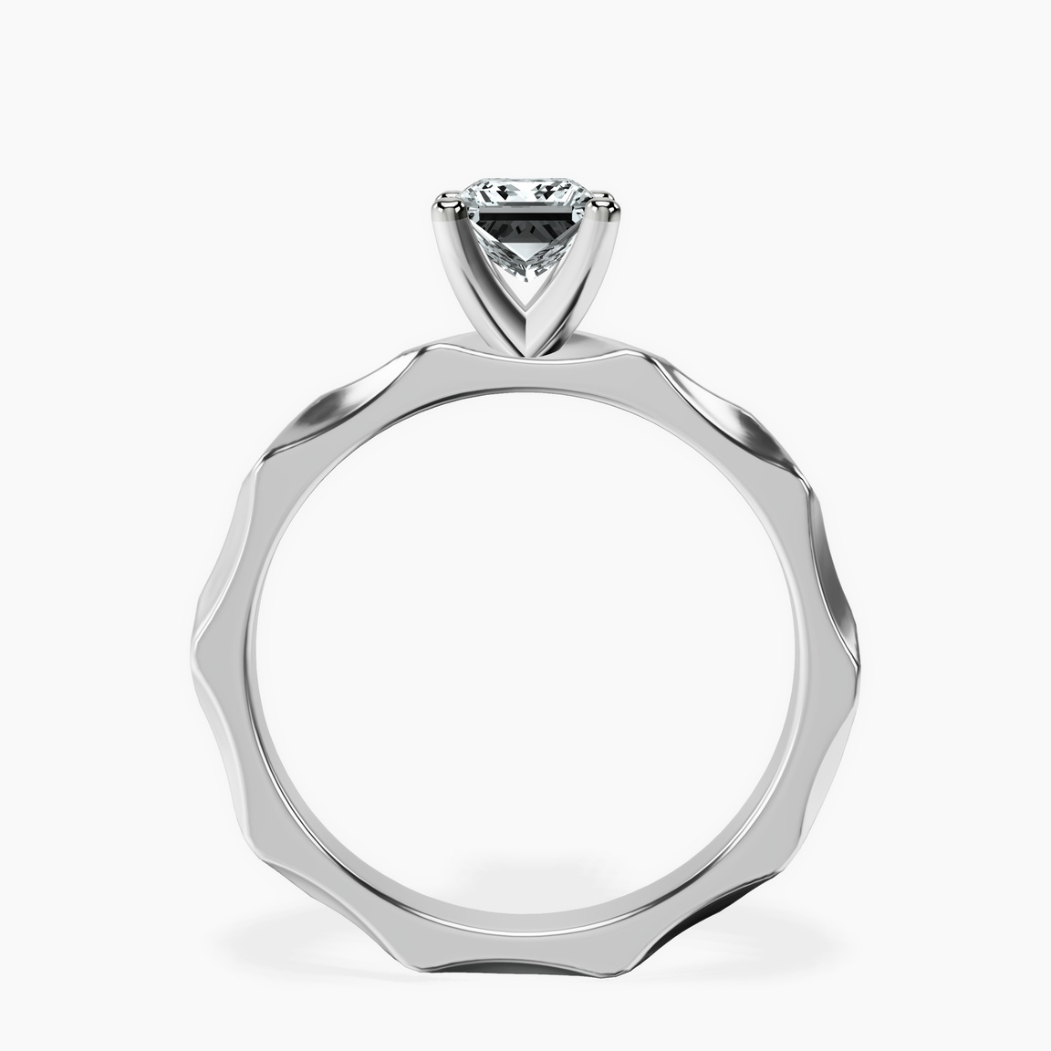 10kt White Gold Magnolia Texture Solitaire Lab Diamond Ring side right image one
