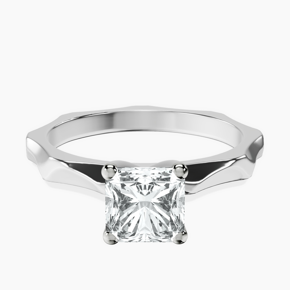 10kt White Gold Magnolia Texture Solitaire Lab Diamond Ring front image