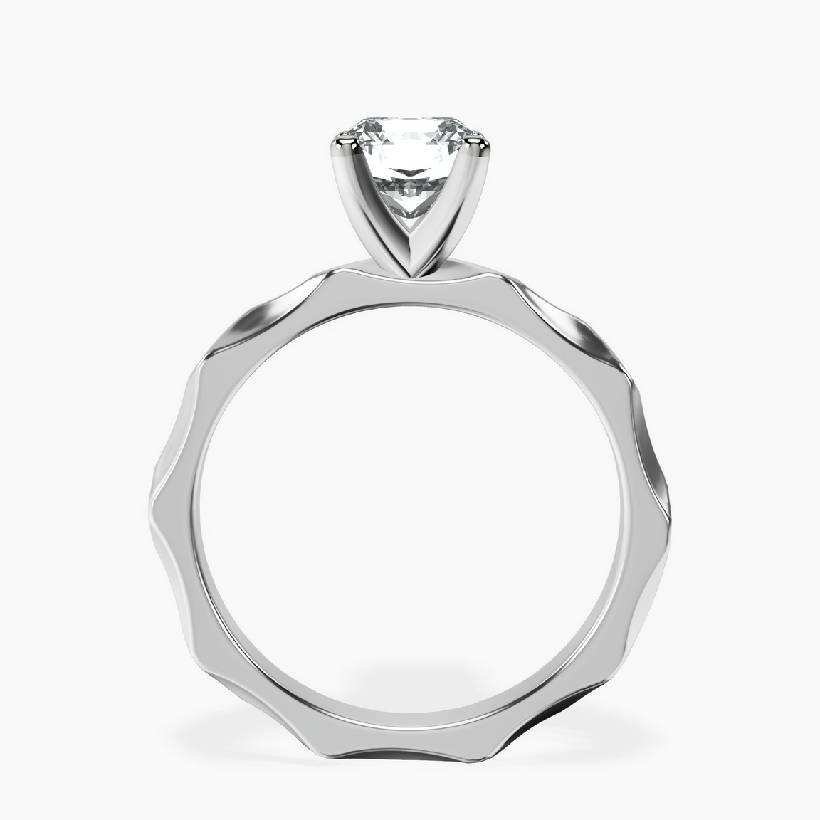 10kt White Gold Magnolia Texture Solitaire Lab Diamond Ring side right image one