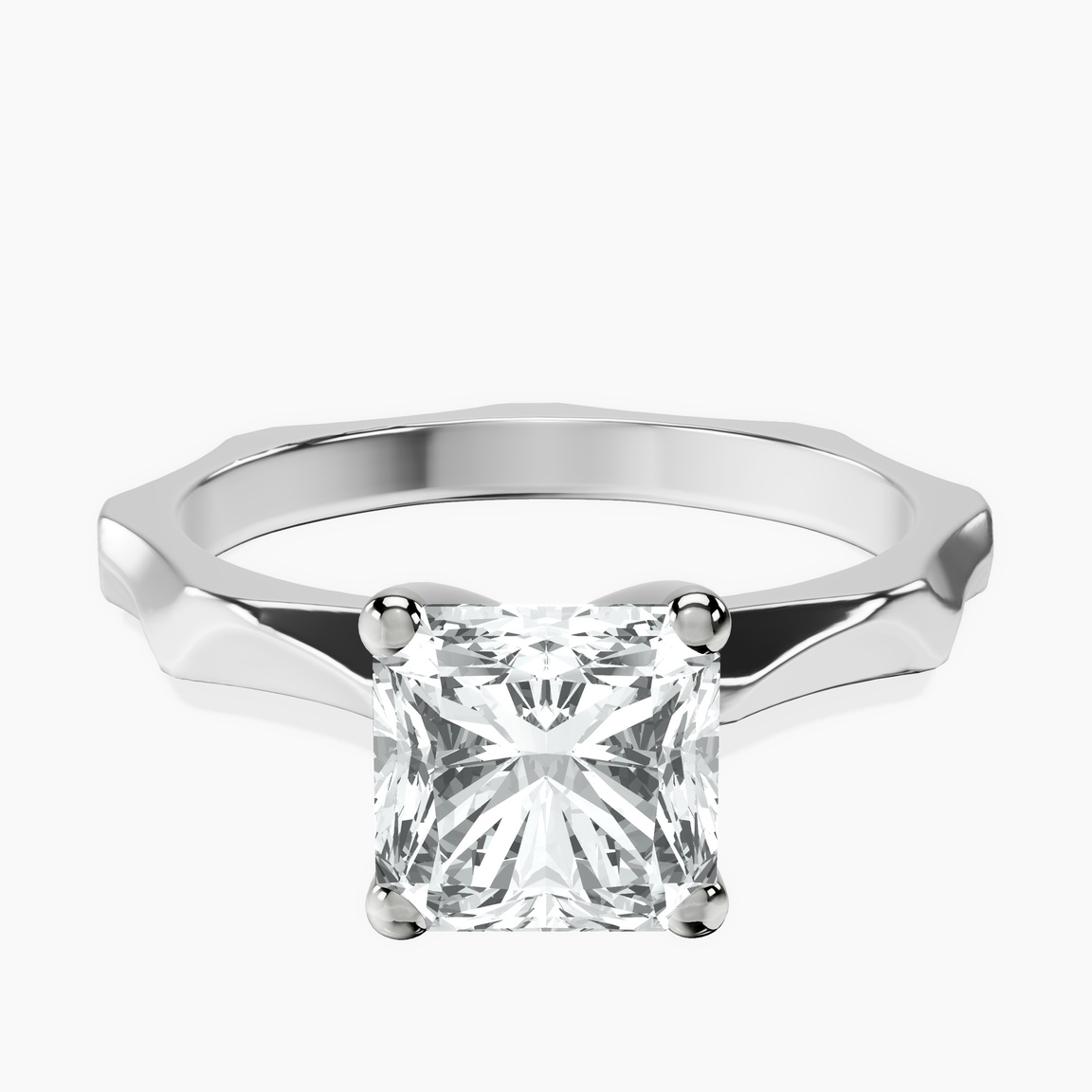9ct White Gold Magnolia Texture Solitaire Lab Diamond Ring front image