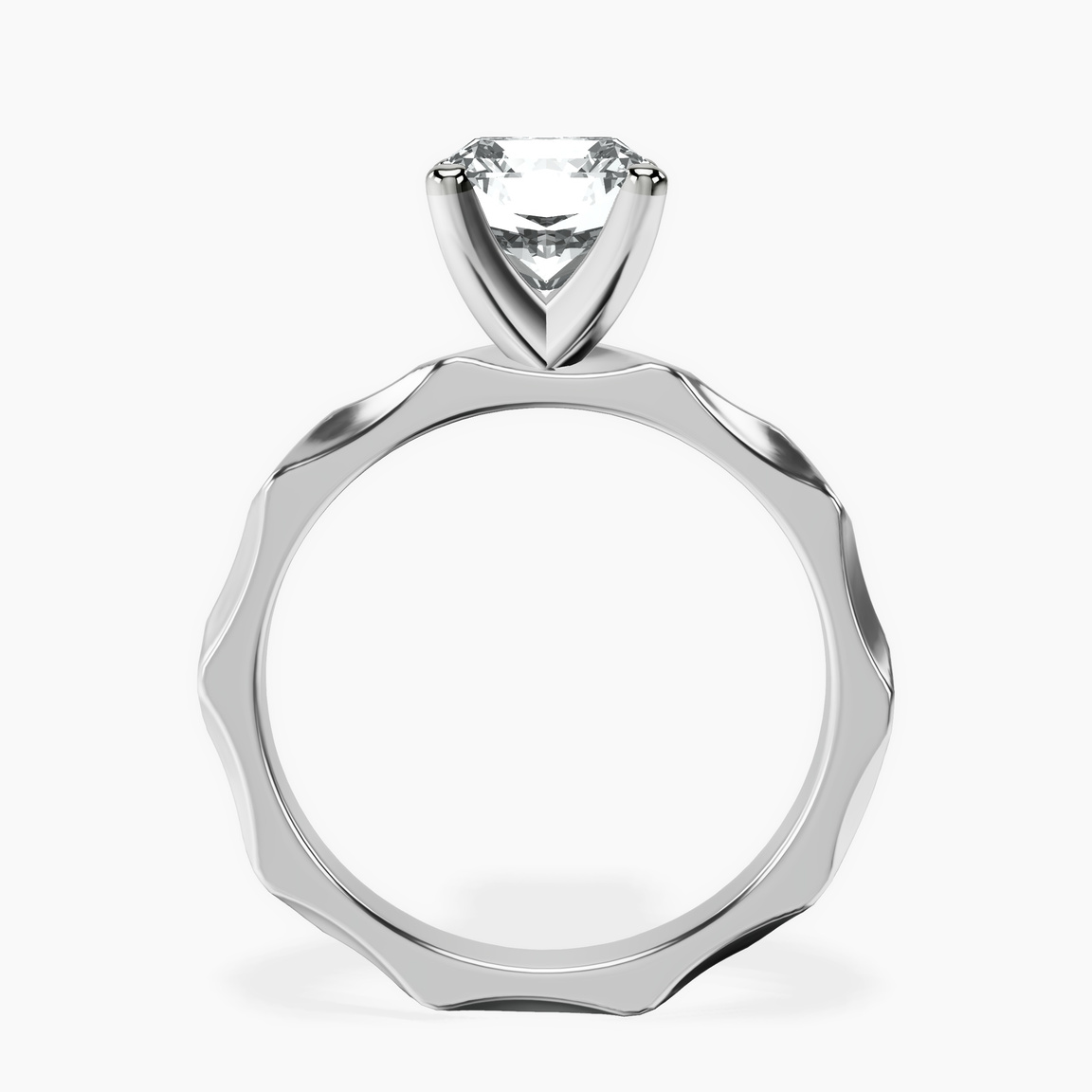 9ct White Gold Magnolia Texture Solitaire Lab Diamond Ring side right image one
