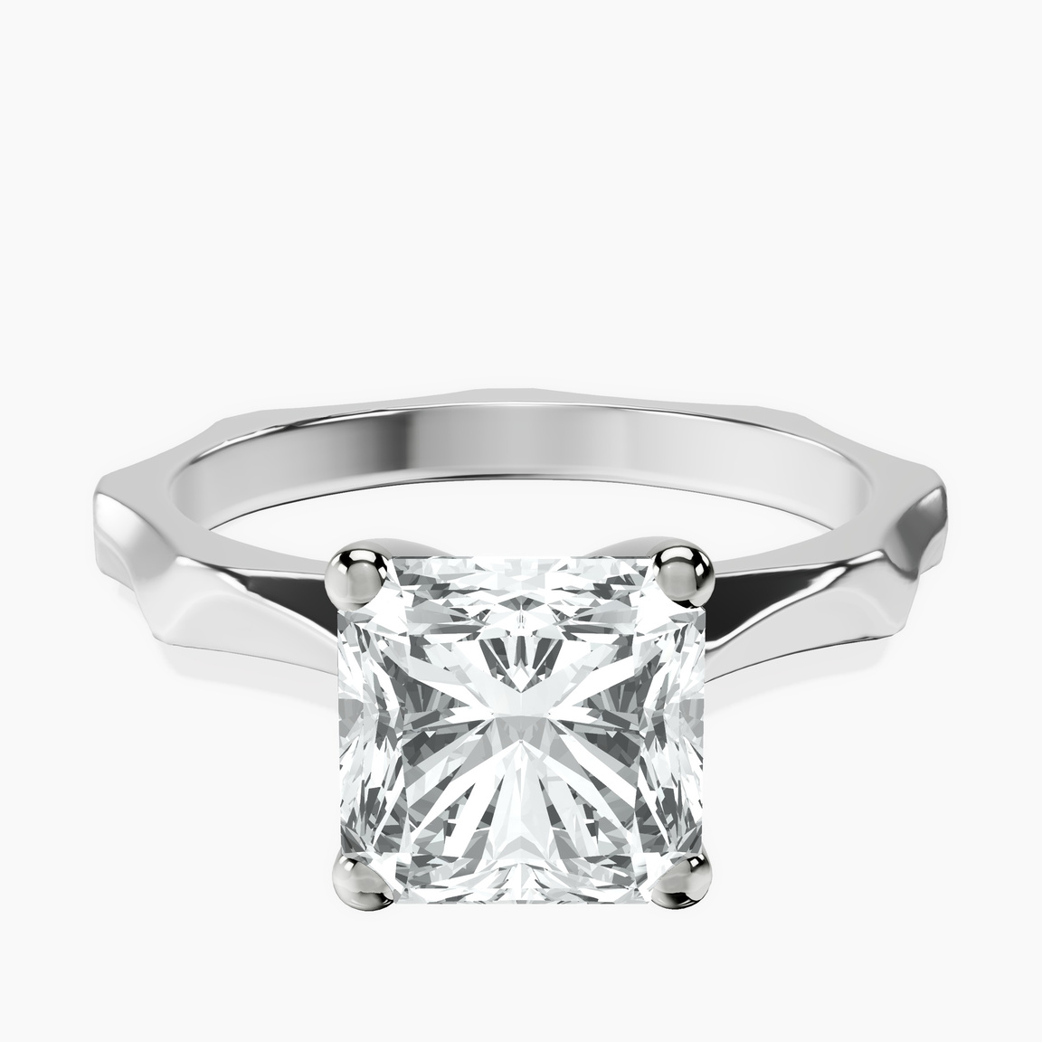 10kt White Gold Magnolia Texture Solitaire Lab Diamond Ring front image
