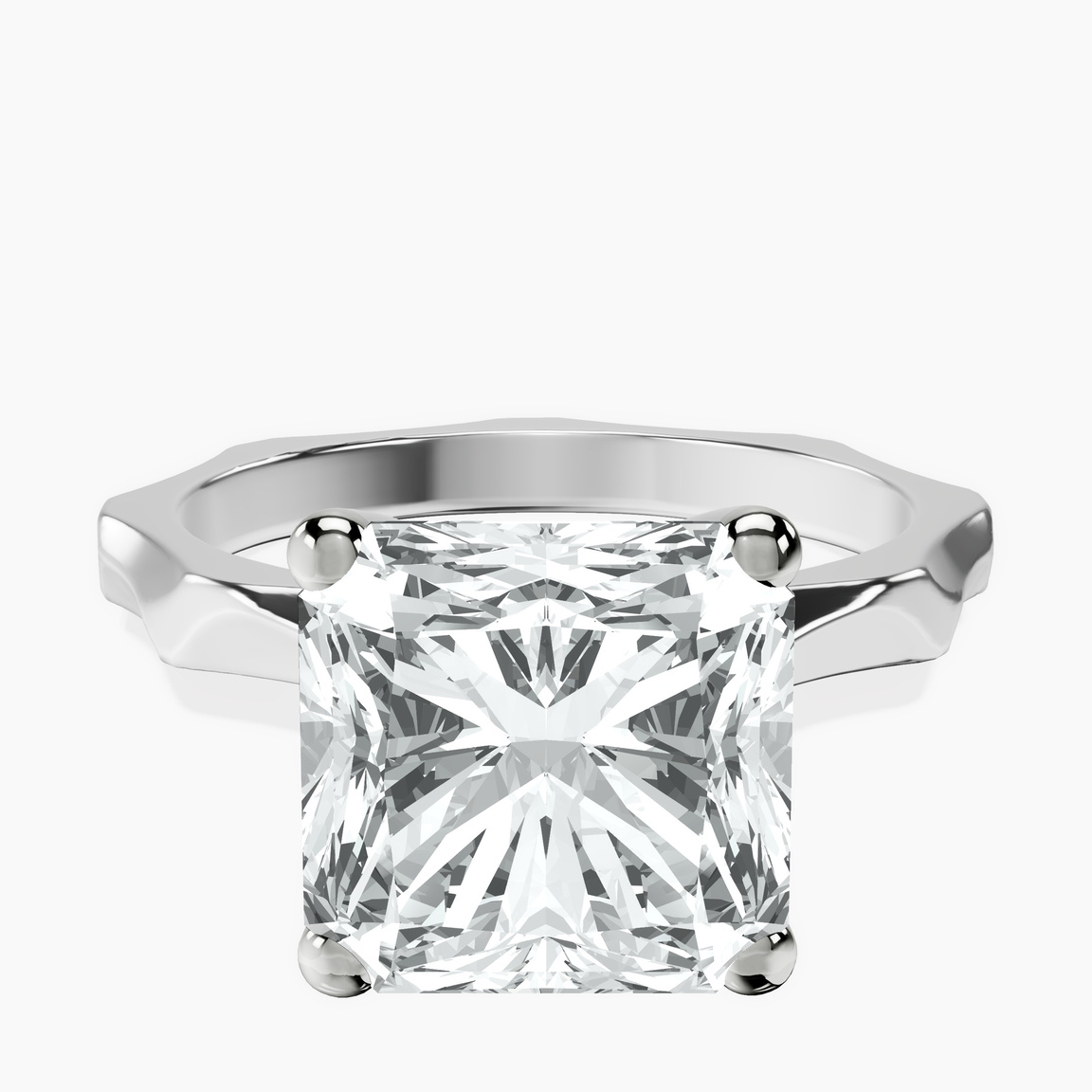 10kt White Gold Magnolia Texture Solitaire Lab Diamond Ring front image