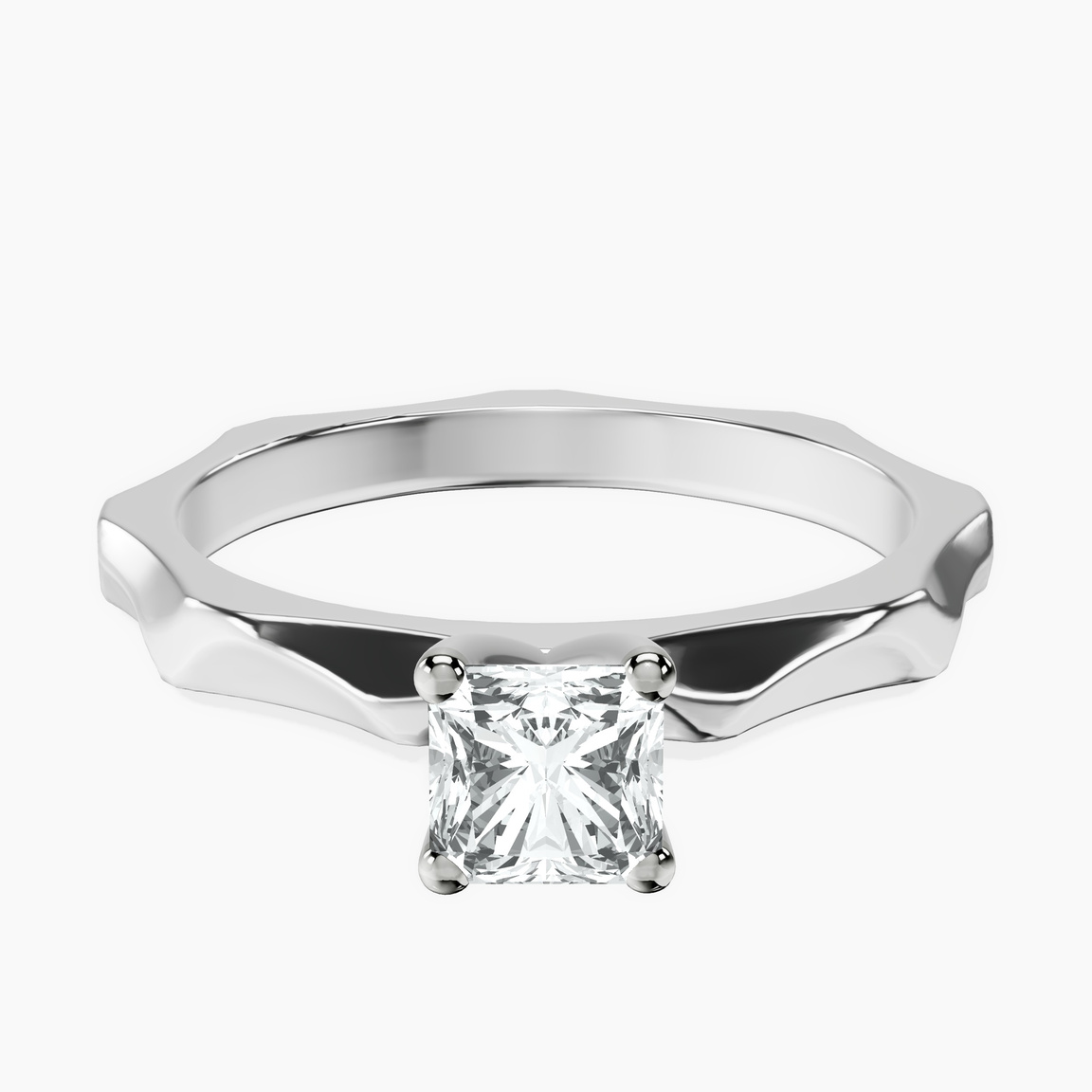 10kt White Gold Magnolia Texture Solitaire Lab Diamond Ring front image