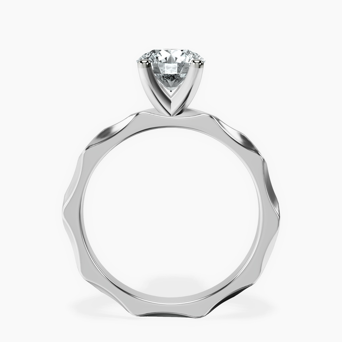 10kt White Gold Magnolia Texture Solitaire Lab Diamond Ring side right image one