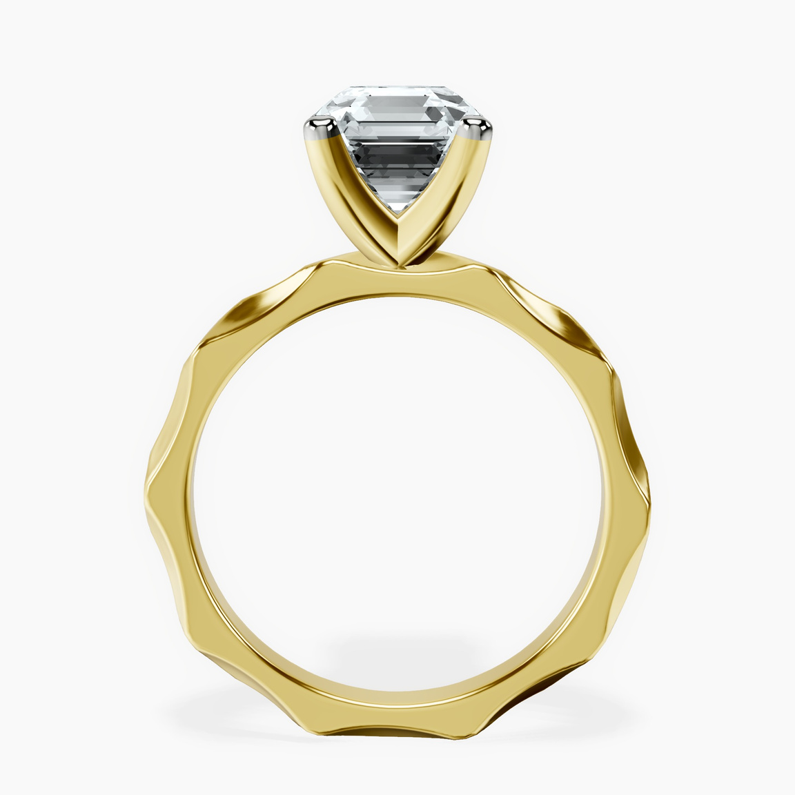 14kt Yellow Gold Magnolia Texture Solitaire Lab Diamond Ring side right image one