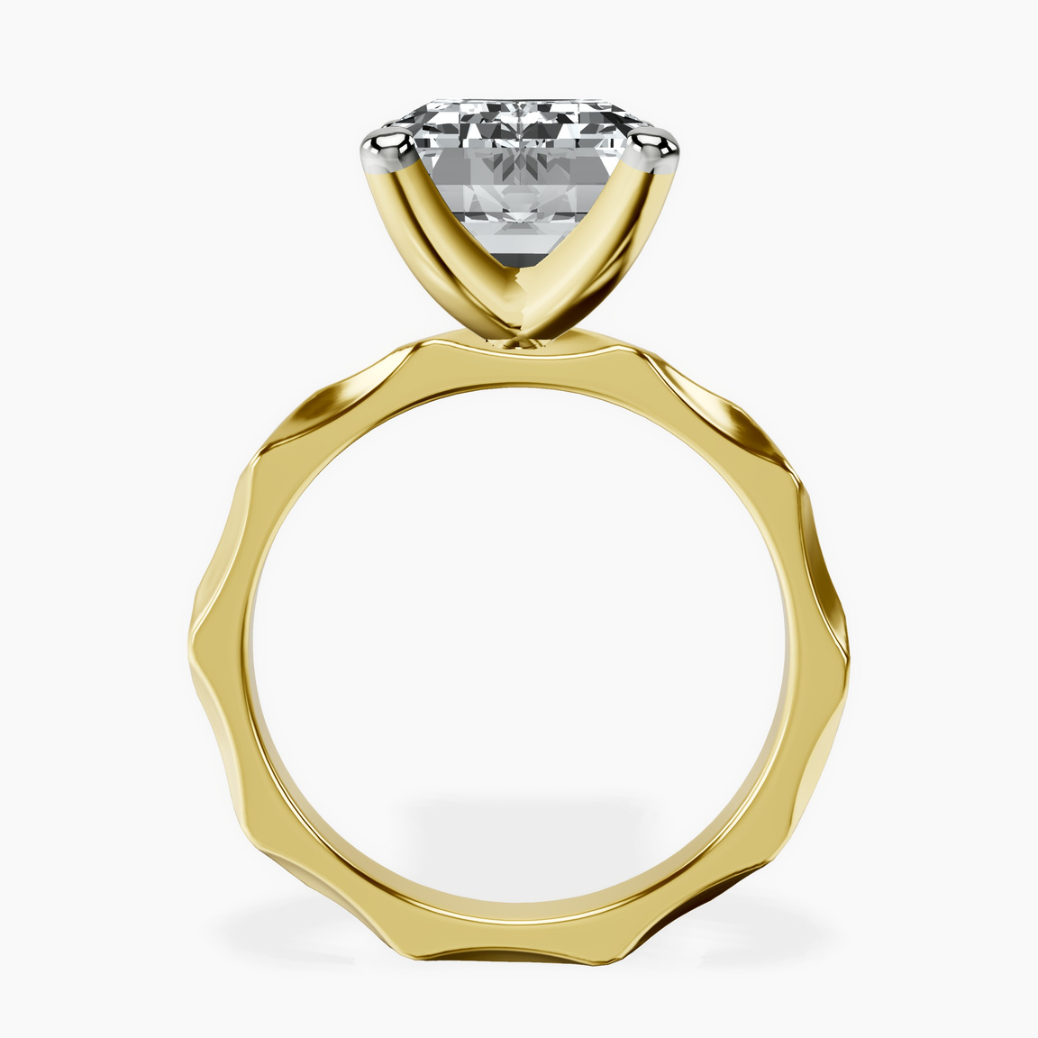 14kt Yellow Gold Magnolia Texture Solitaire Lab Diamond Ring side right image one