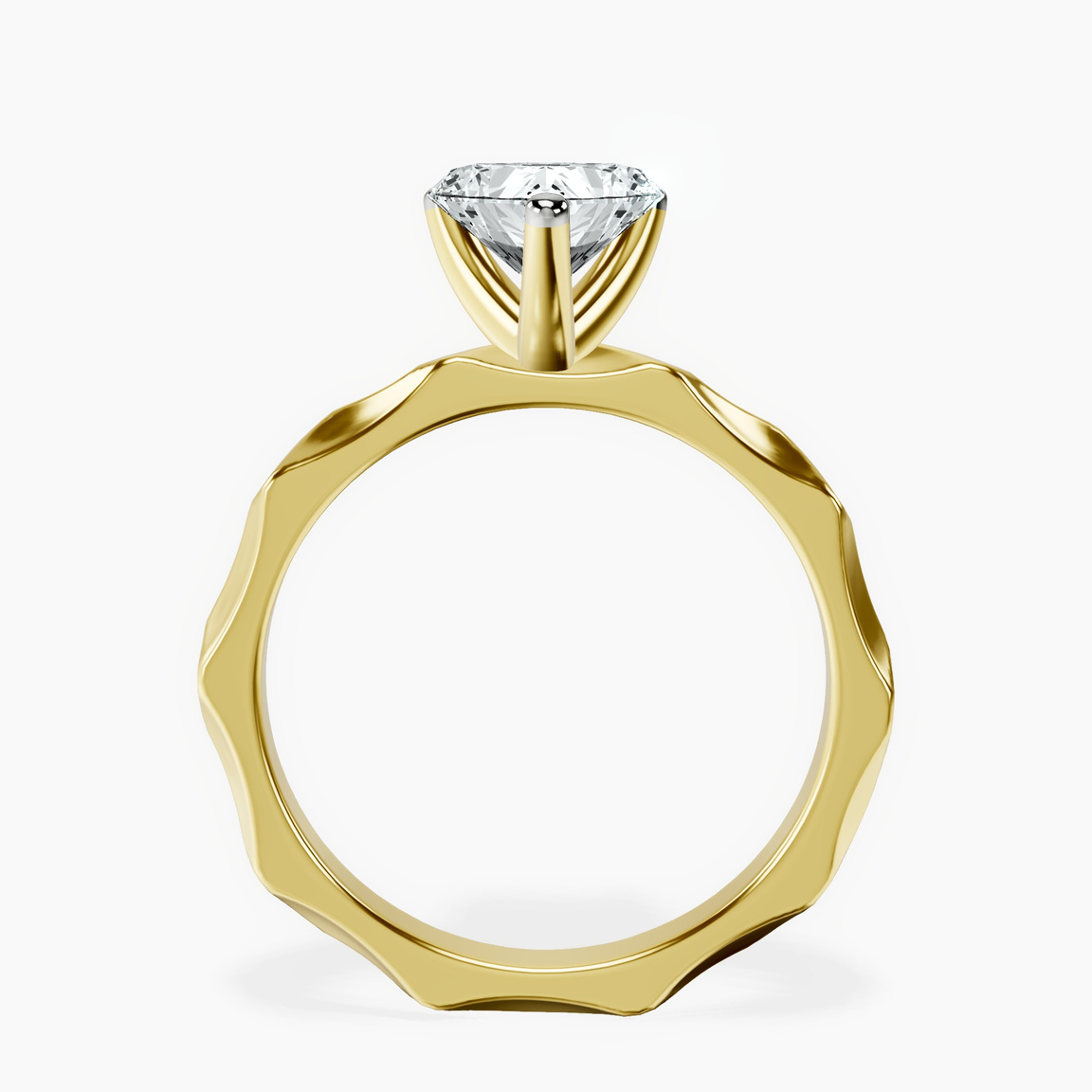 14kt Yellow Gold Magnolia Texture Solitaire Lab Diamond Ring side right image one