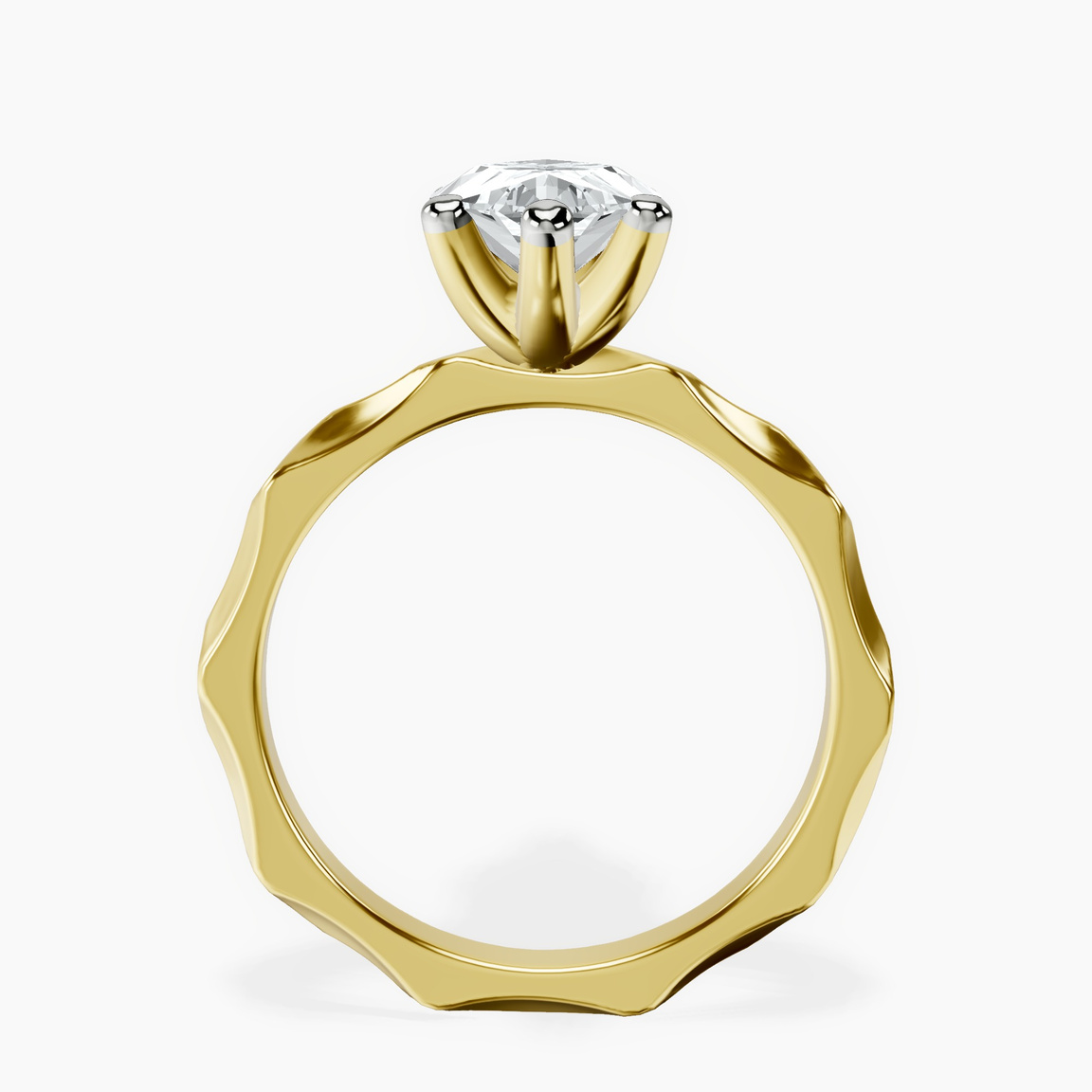 14kt Yellow Gold Magnolia Texture Solitaire Lab Diamond Ring side right image one