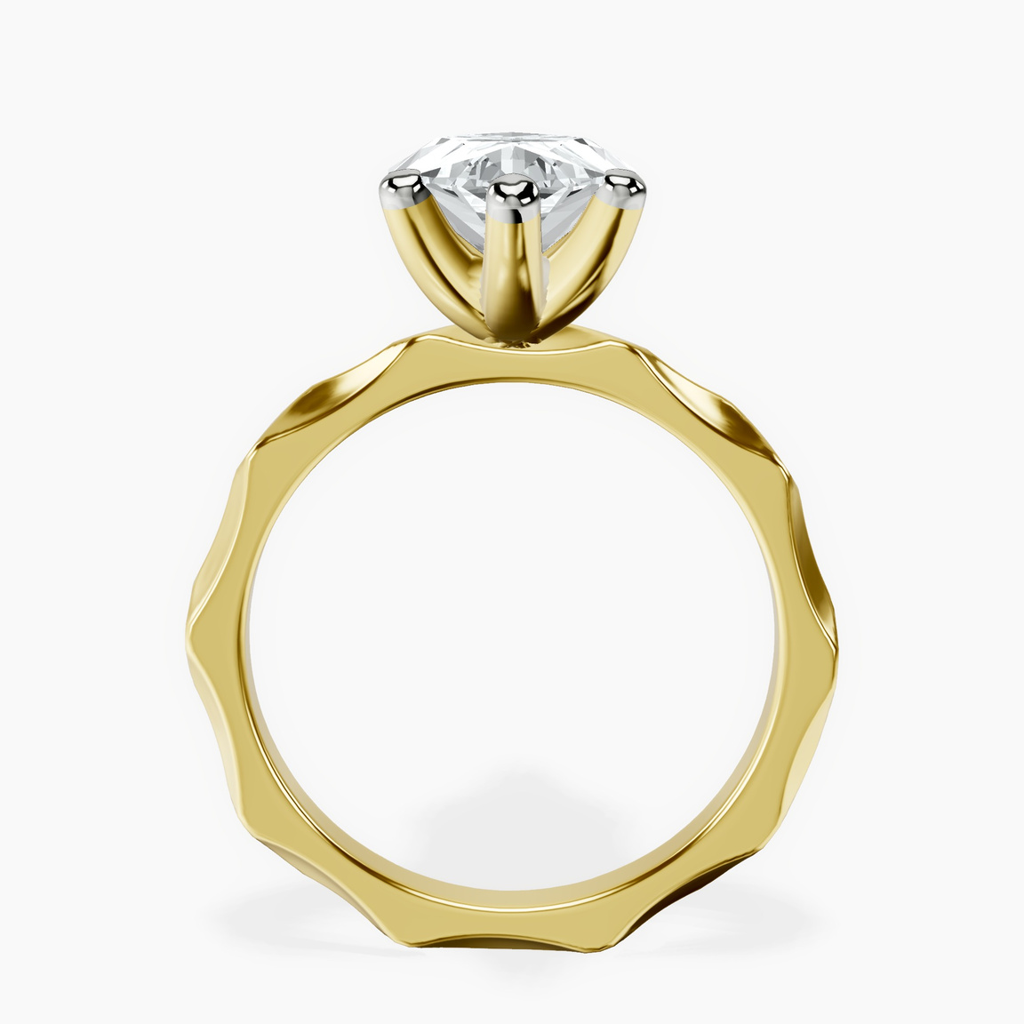 10kt Yellow Gold Magnolia Texture Solitaire Lab Diamond Ring side right image one