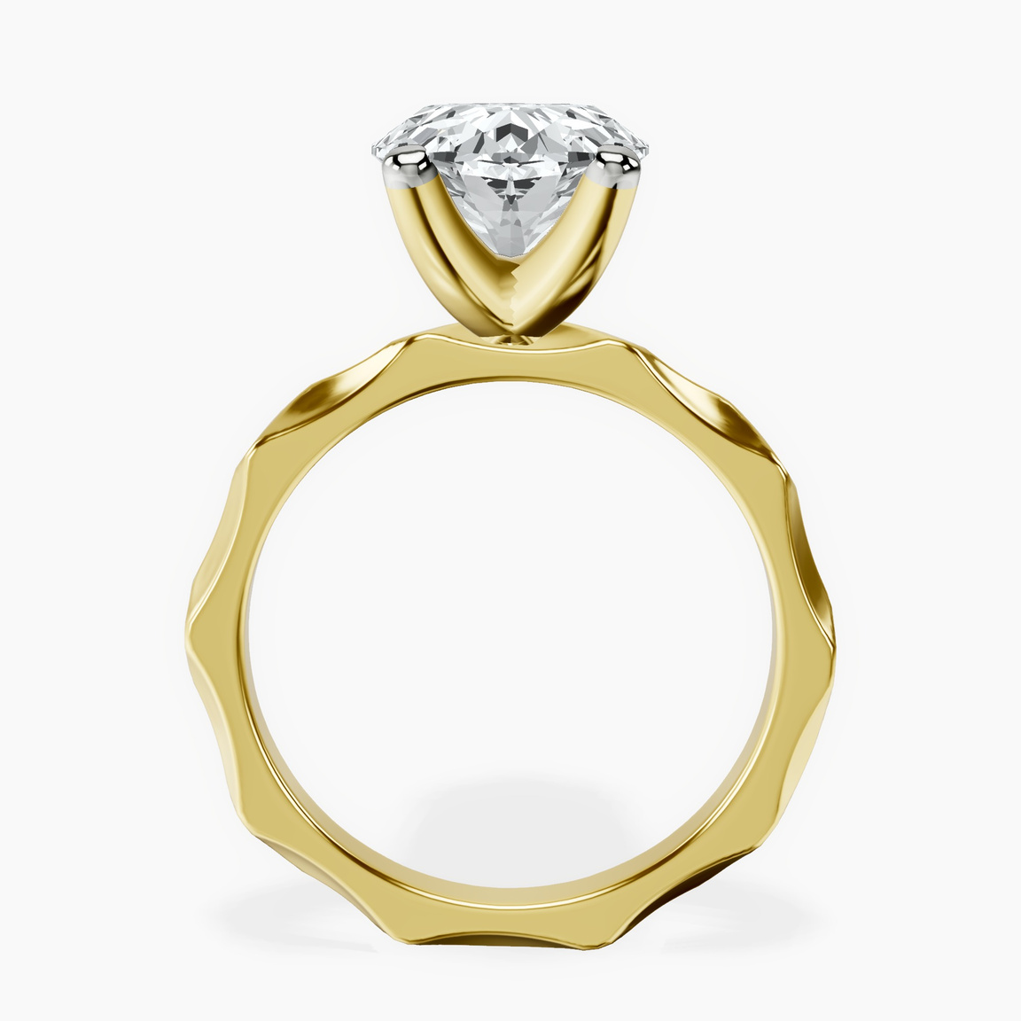 18kt Yellow Gold Magnolia Texture Solitaire Lab Diamond Ring side right image one